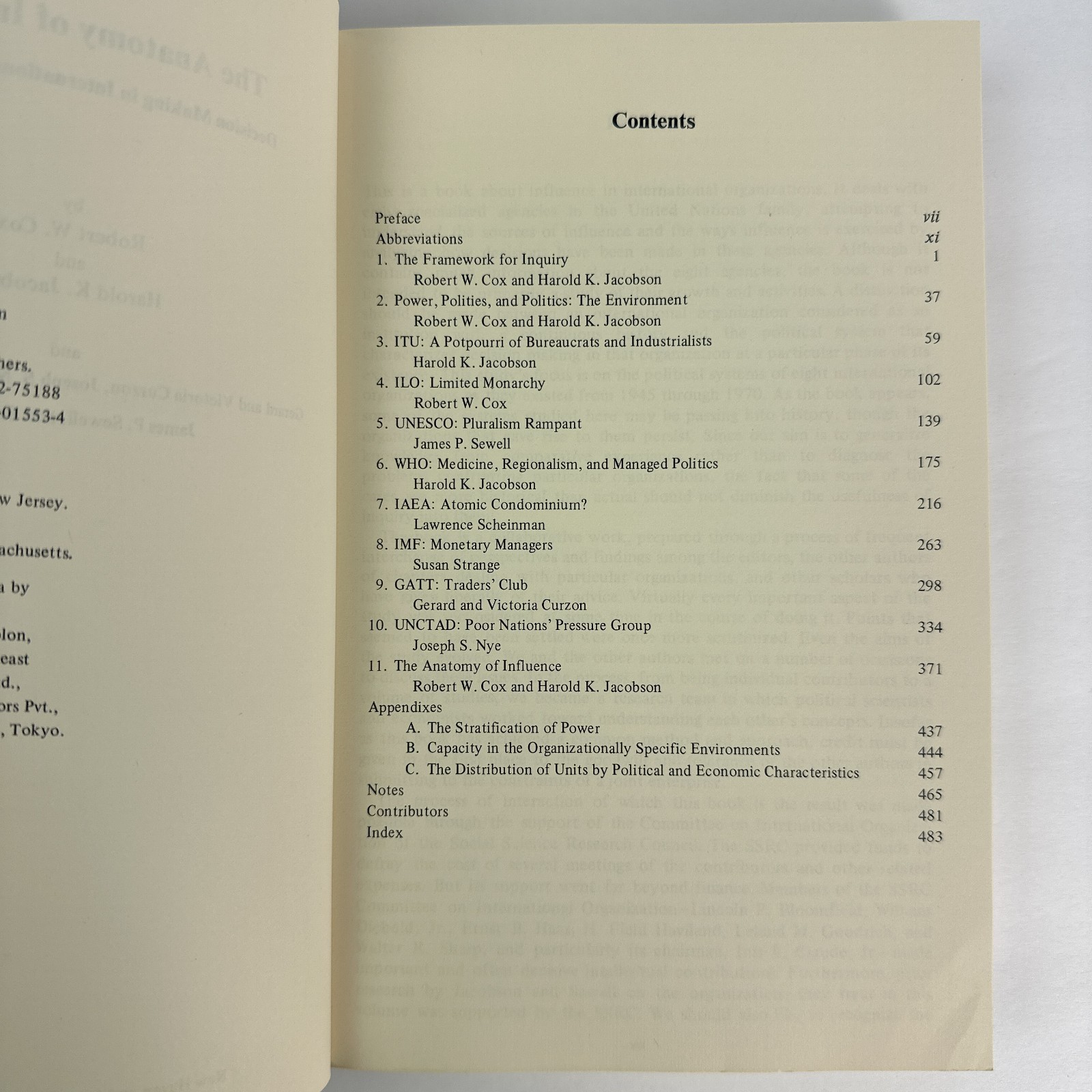 The Anatomy of Influence Robert W Cox Harold K Jacobson Yale Univ Press 1974 PB