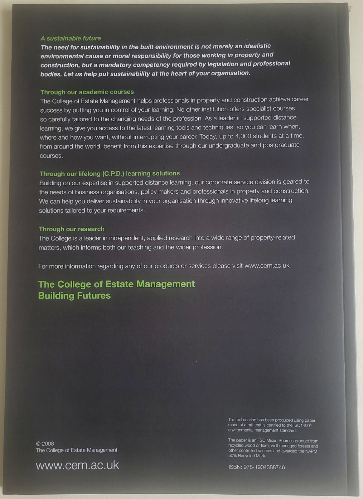 Sustainability And The Built Environment (University) College Estate Management