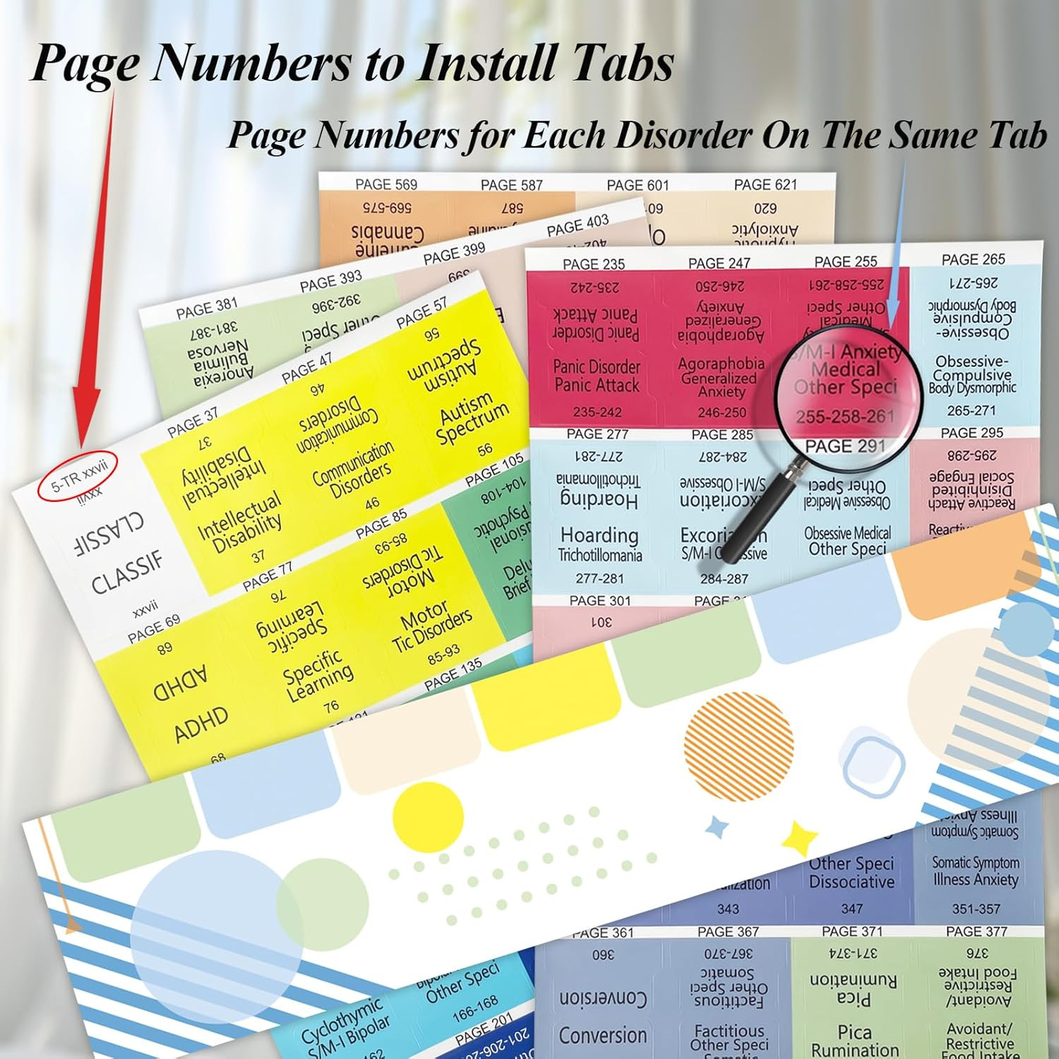 Improved Index Tabs for DSM-5-TR, Color-Coded & Laminated DSM-V-TR Book Tabs, 94