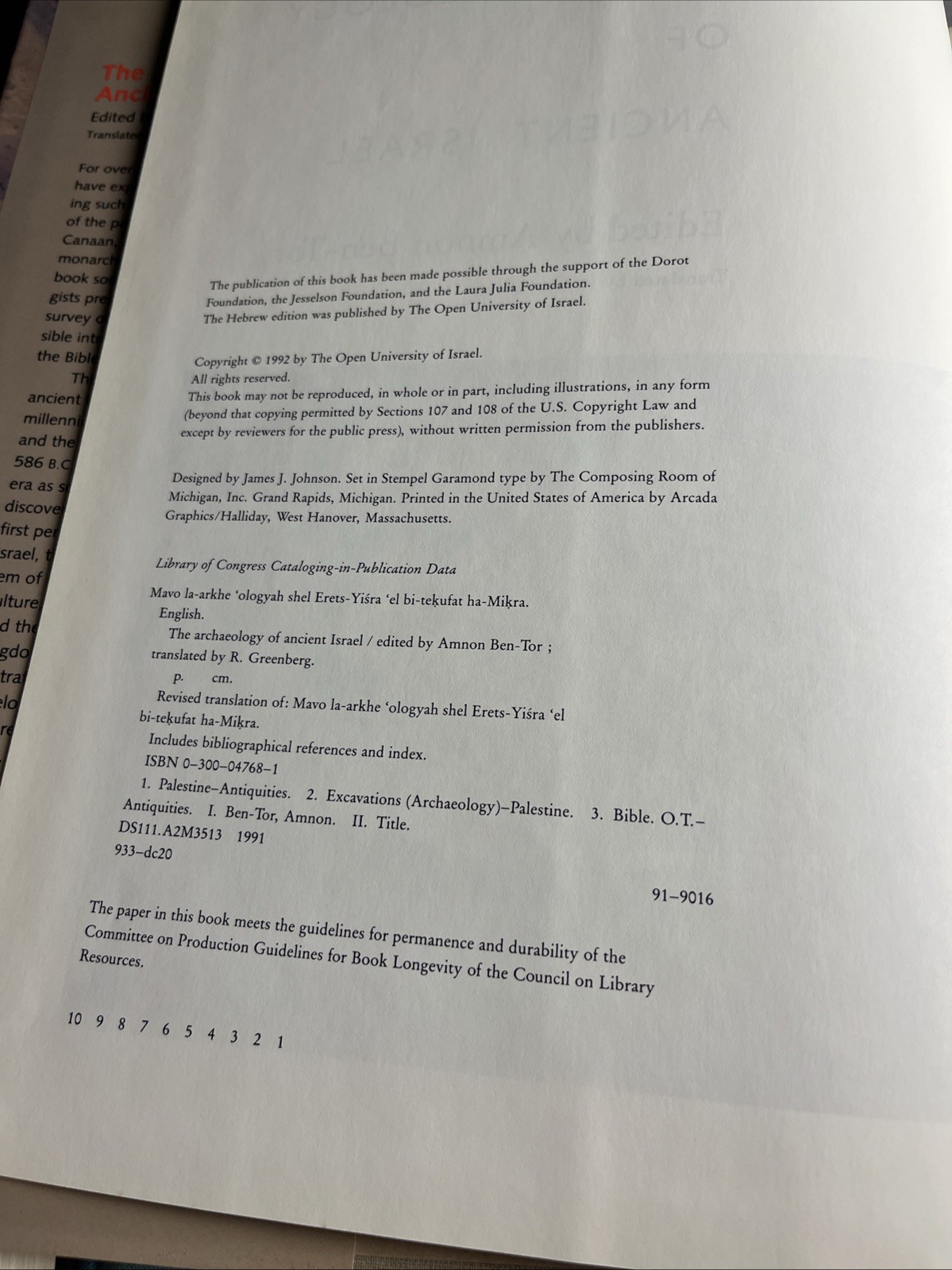 The Archaeology of Ancient Israel 1992 by The Open University of Israel, 398 Pg