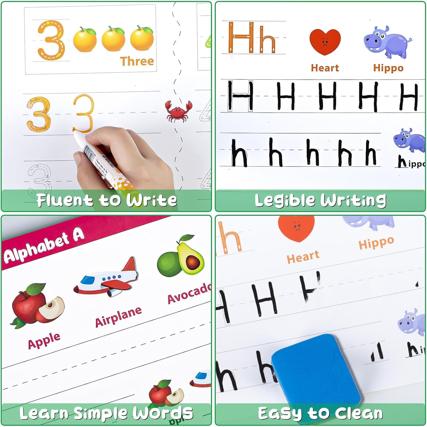 HELLETWORKING Handwriting Practice Book for Kid Age 3 4 5 Years Old, 40 Pages