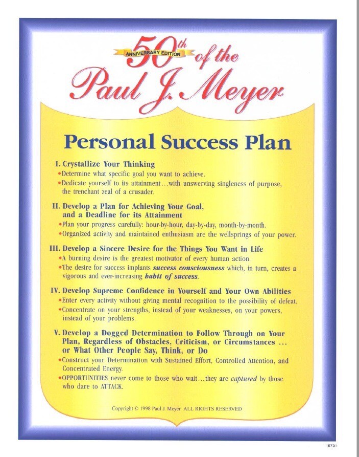 Success Motivation Institute 50th Anniversary Personal Success Plan Paul J Meyer