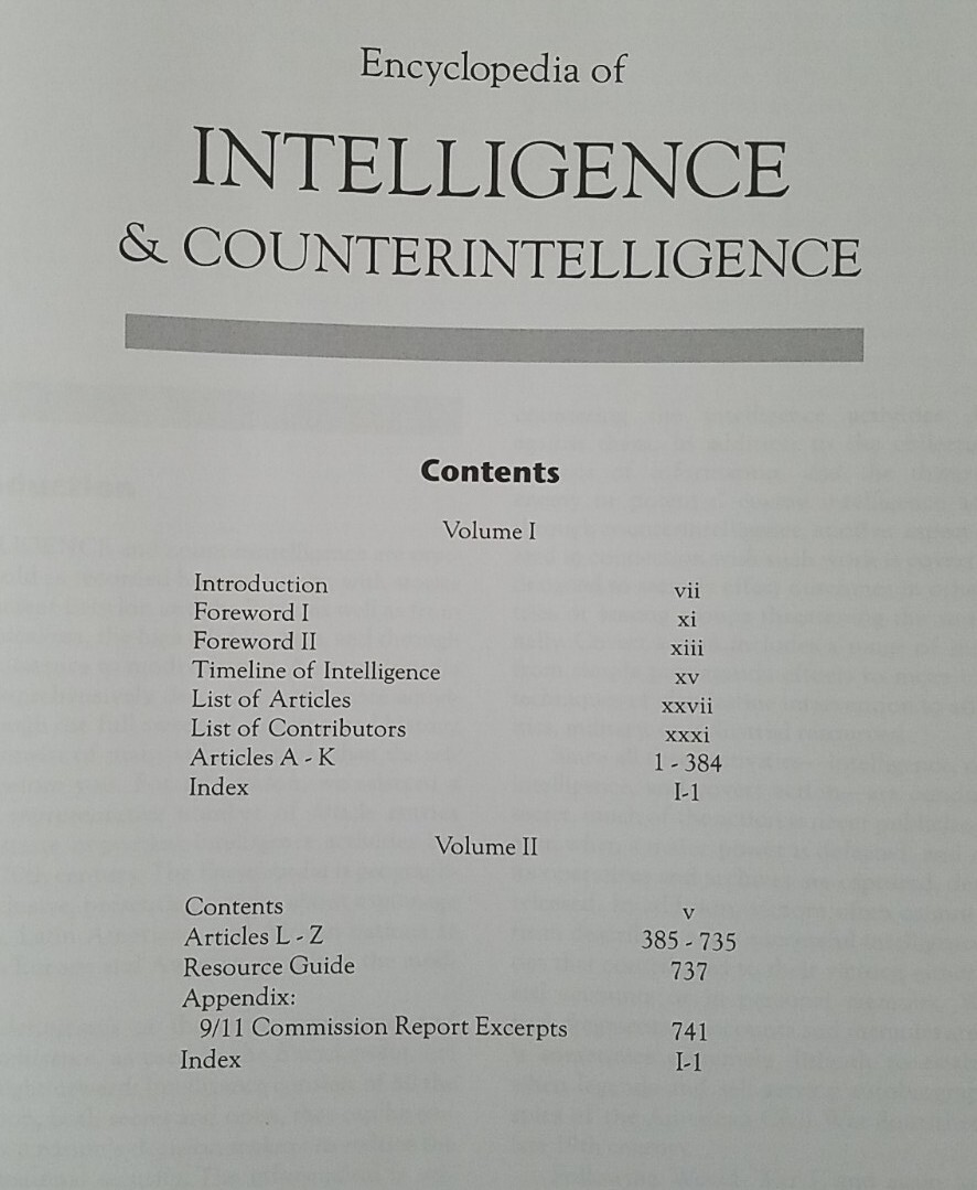 ENCYCLOPEDIA OF INTELLIGENCE AND COUNTERINTELLIGENCE VOL. 1 & 2; RODNEY CARLISLE