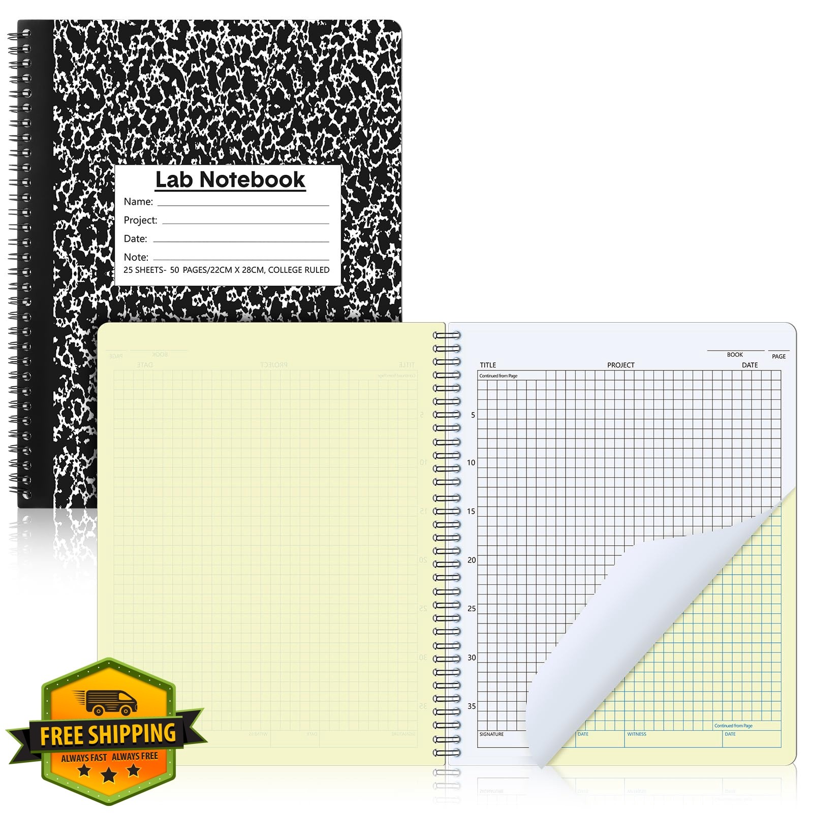 Affrolling Carbonless Lab Notebook 25 Sets Black White