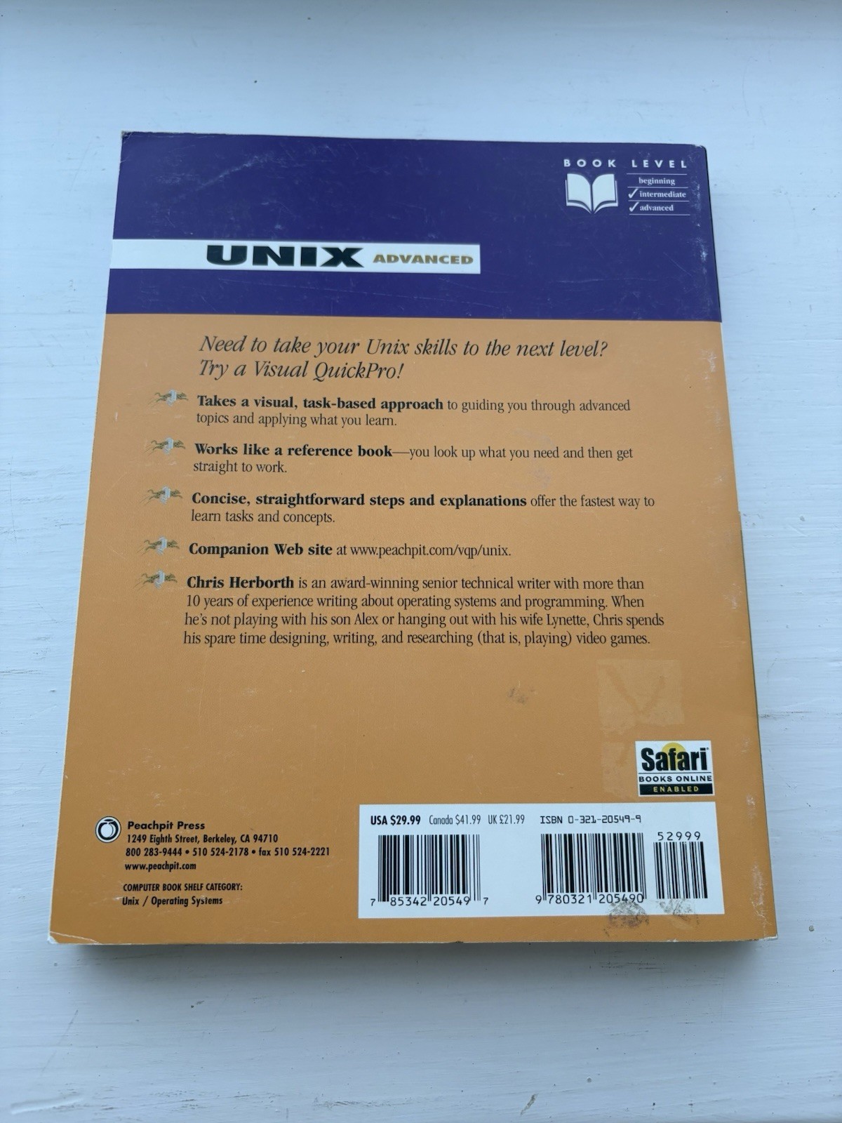 Peachpit Press Unix Advanced Visual QuickPro Guide Chris Herborth 2003 PB 448p