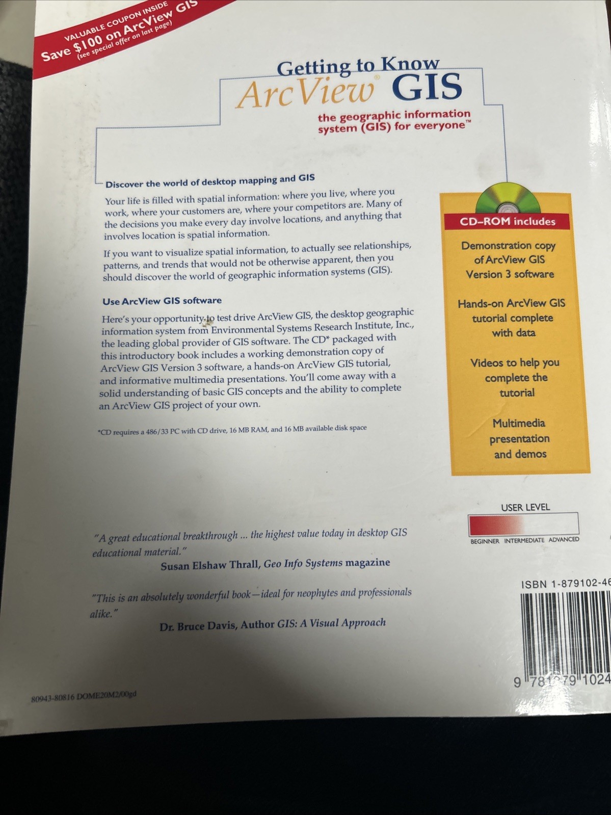 Getting to Know ArcView GIS by ESRI Press – Used – No CD – 1997 Publication