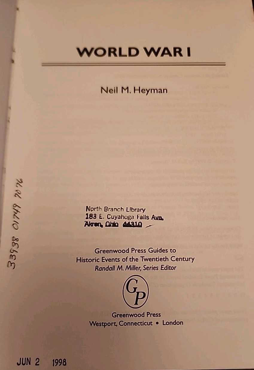 Guides to Historic Events of the 20th Cent: WWI (1997, Hbk)