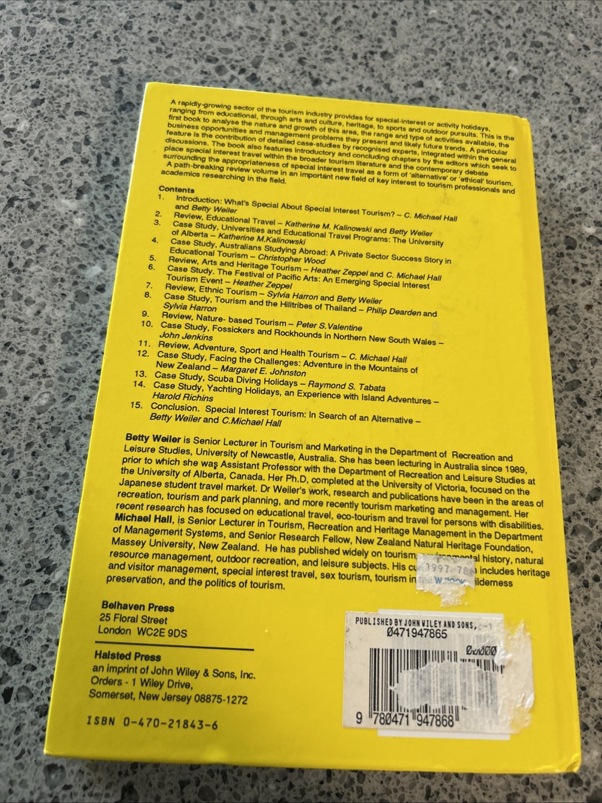 1st ed. Special-Interest Tourism By B. Weiler,Colin Michael Hall 1992 HC