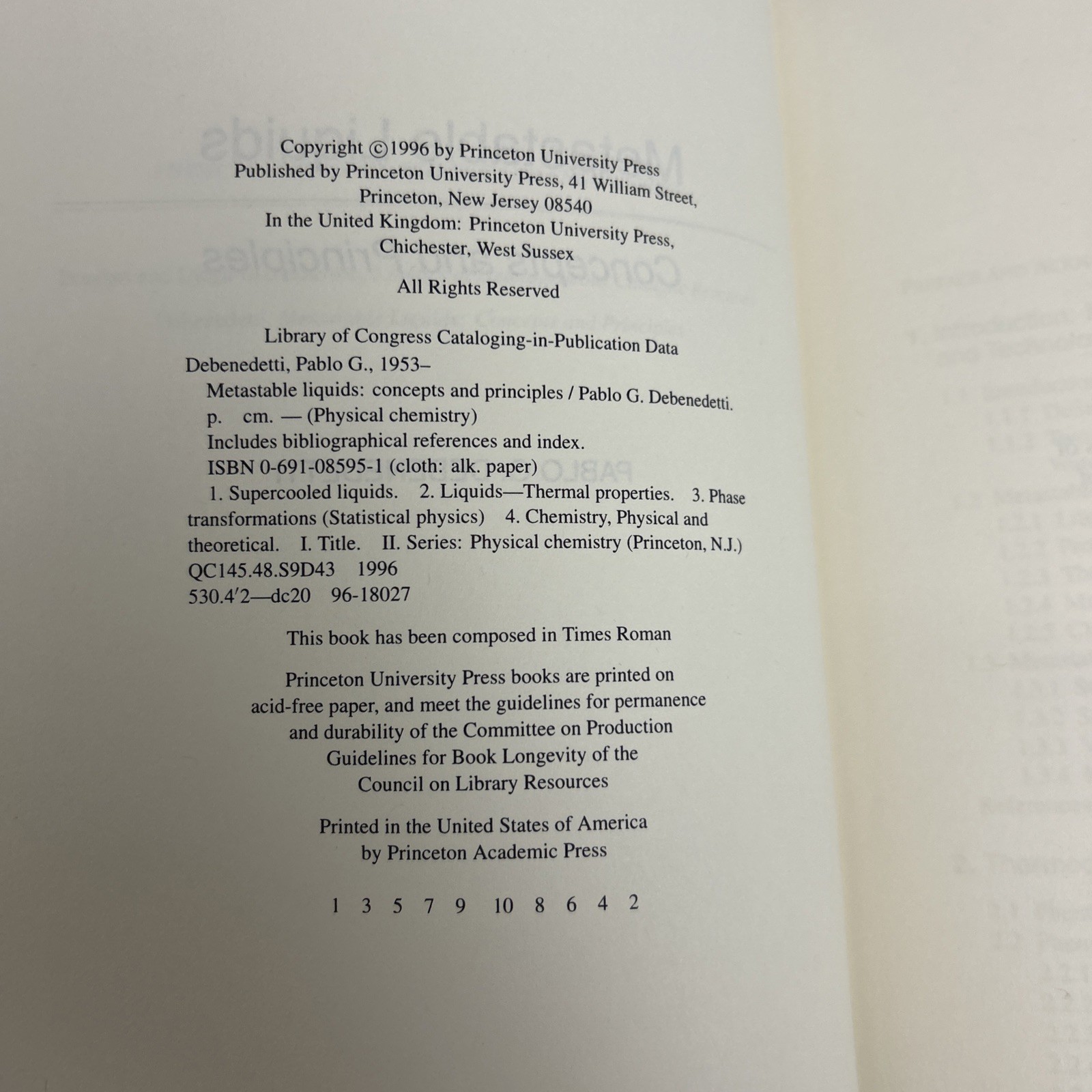 Physical Chemistry: Science and Engineering Ser.: Metastable Liquids : Concepts