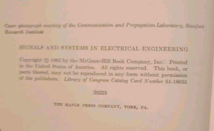 Signals and Systems in Electrical Engineering 1962 McGrawHill – Lynch and Truxal