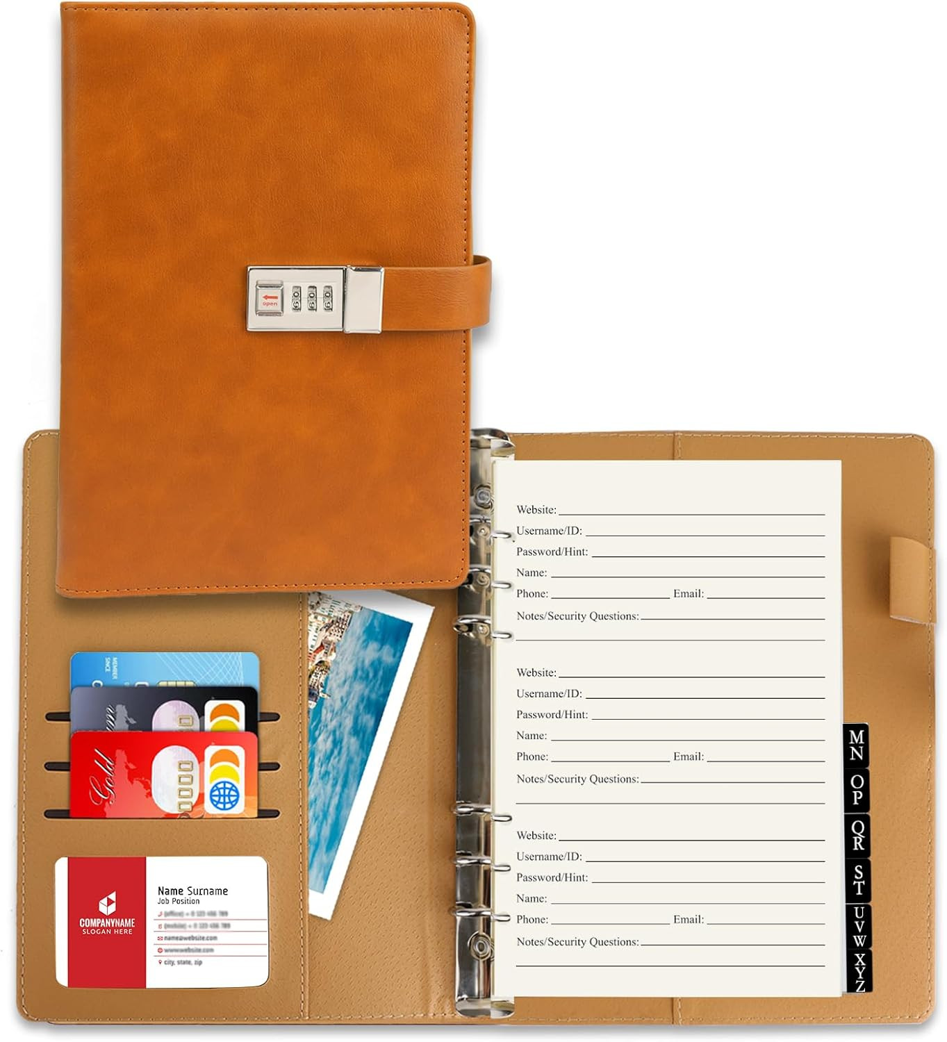 Password Book with Alphabetical Tabs & Lock, 302 Pages Leatherette Hardcover Int