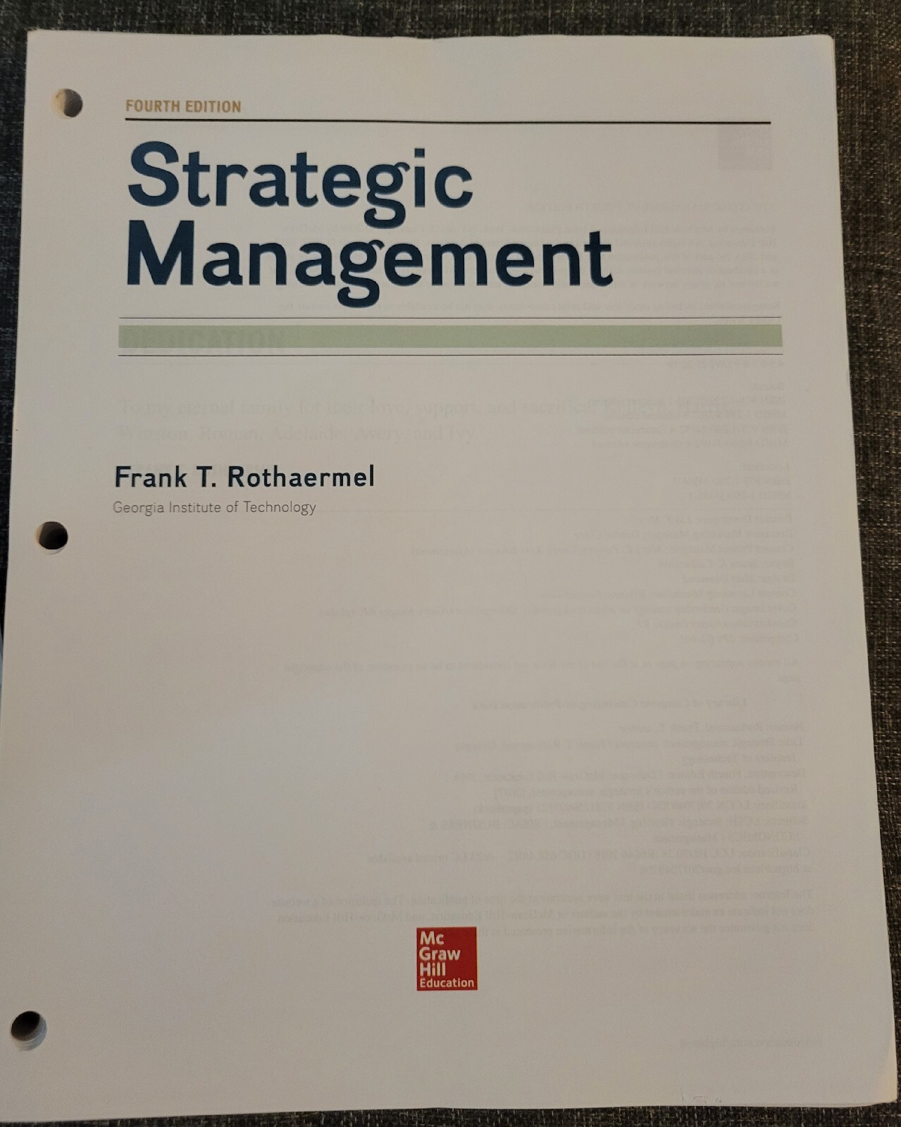 Loose-Leaf for Strategic Management by Frank T. Rothaermel (2018, Ringbound)