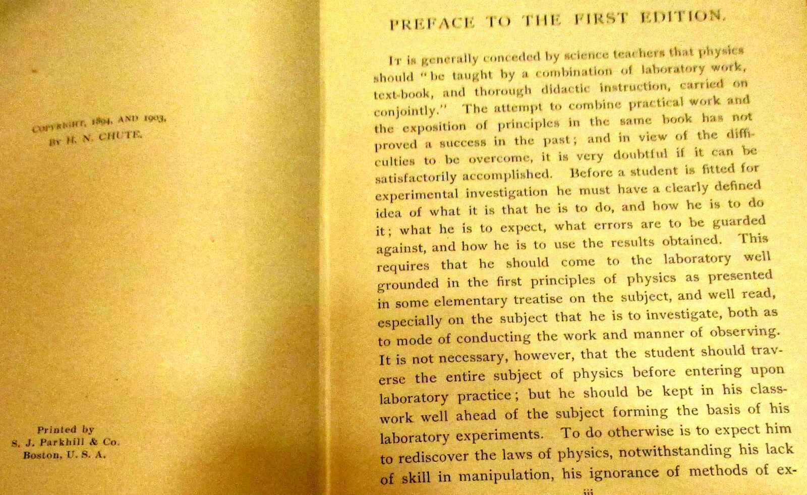 1903 Physical Laboratory Manual Science Text Books H. N. Chute H/C 267 Pages