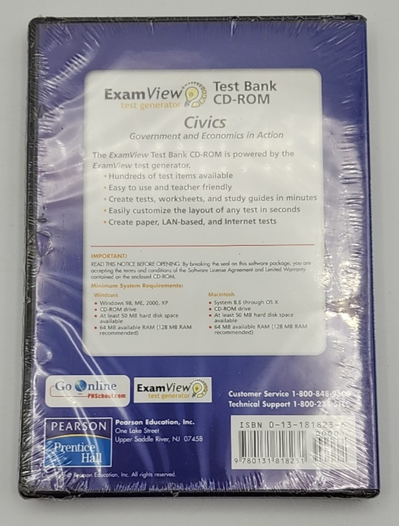 Prentice Hall ExamView CIVICS Test Generator Multimedia CD UNOPENED