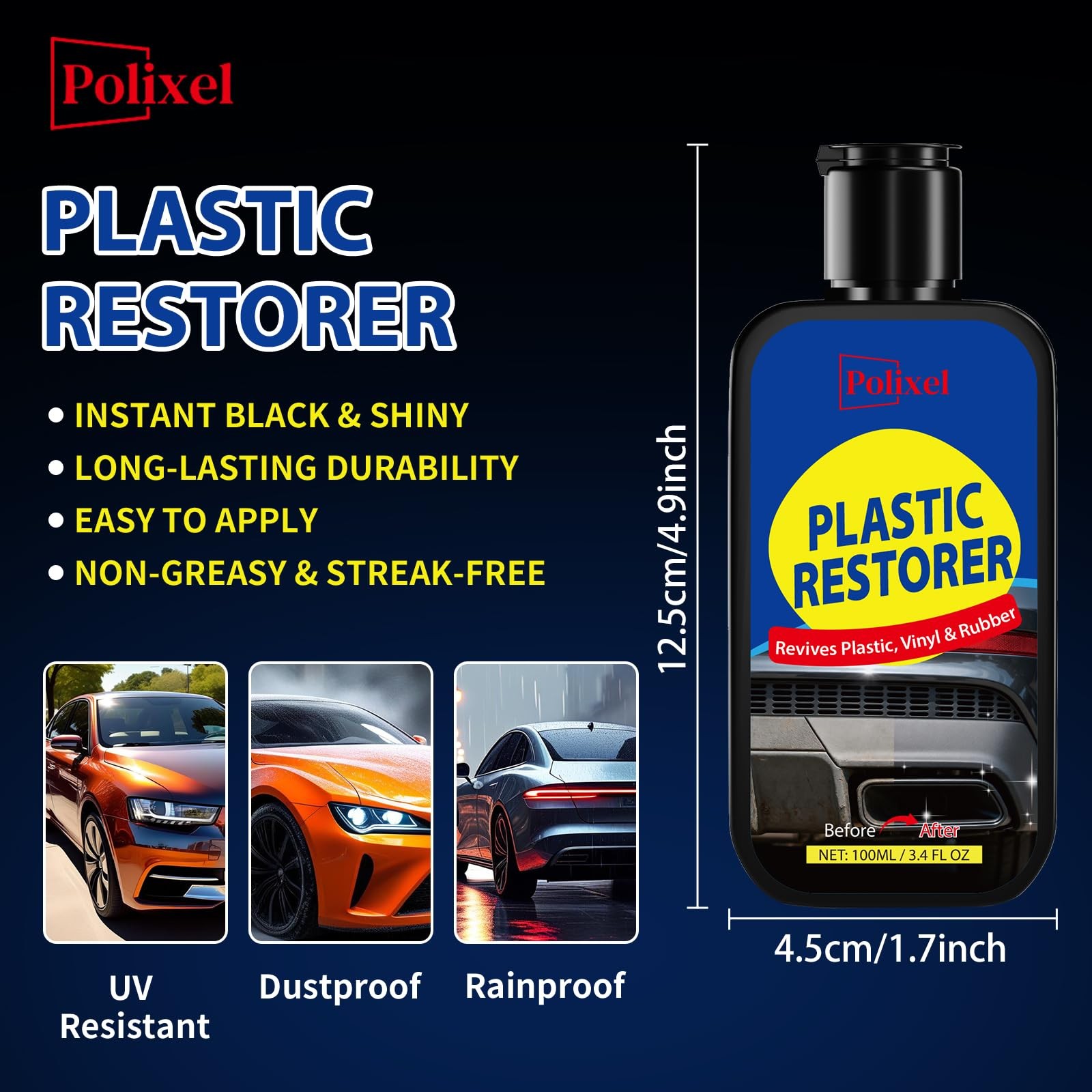 Plastic Restorer for Cars Revive Faded Vinyl, Rubber, Trim & Bumpers 3.4oz