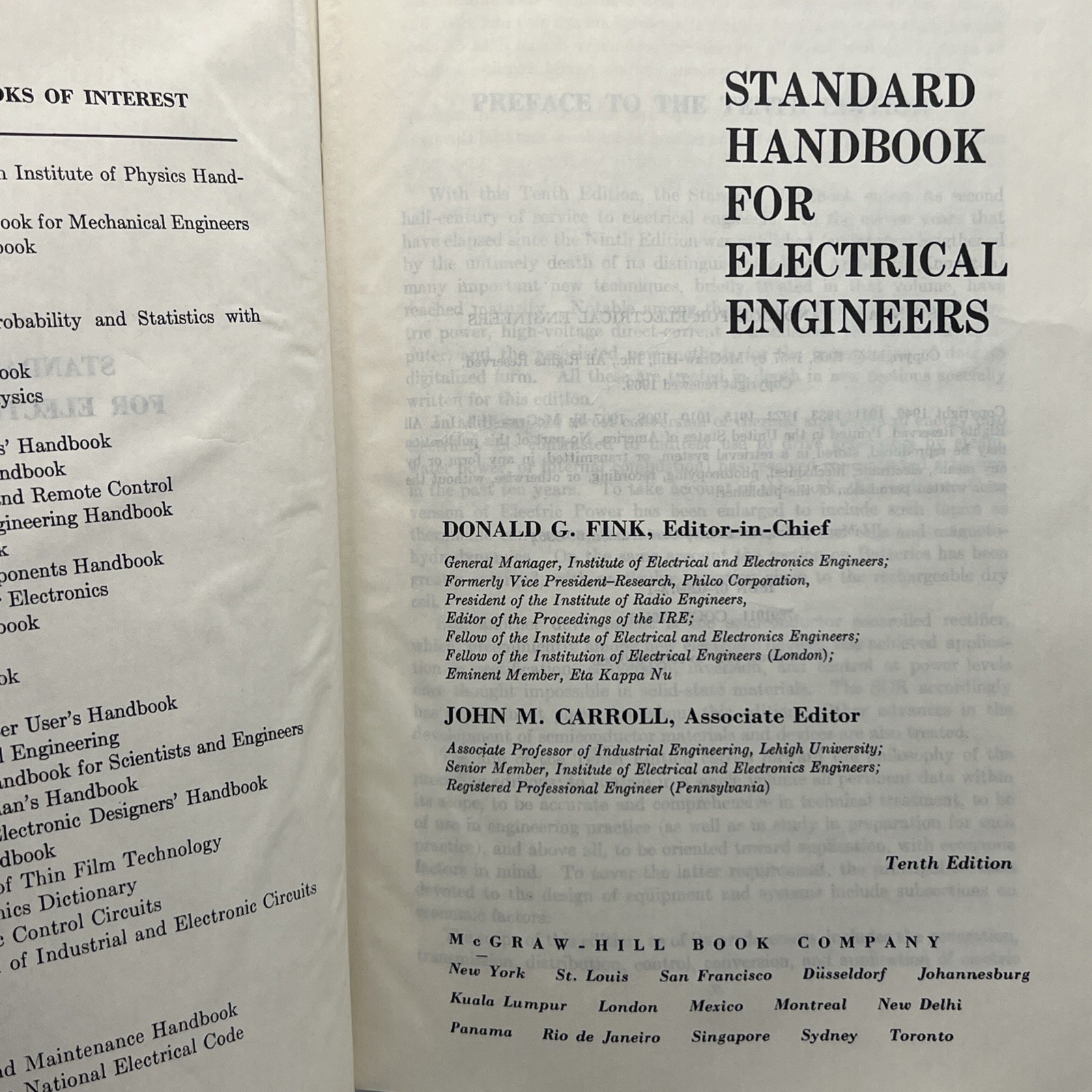 Standard Handbook for Electrical Engineers 10th Ed 1968 Fink Carroll McGraw Hill