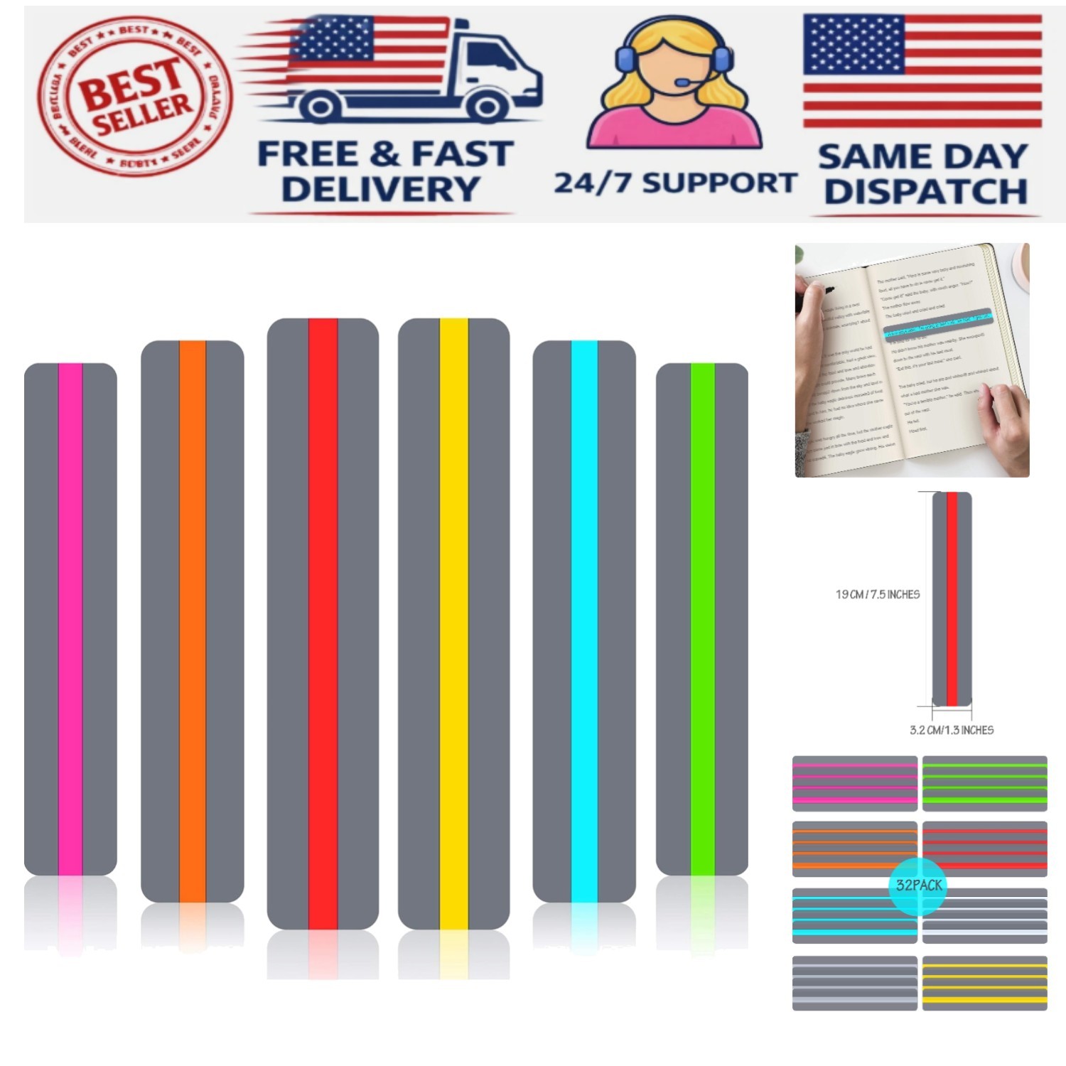 Vibrant 18 Pack Reading Highlight Strips – Perfect for Classroom and Home Use