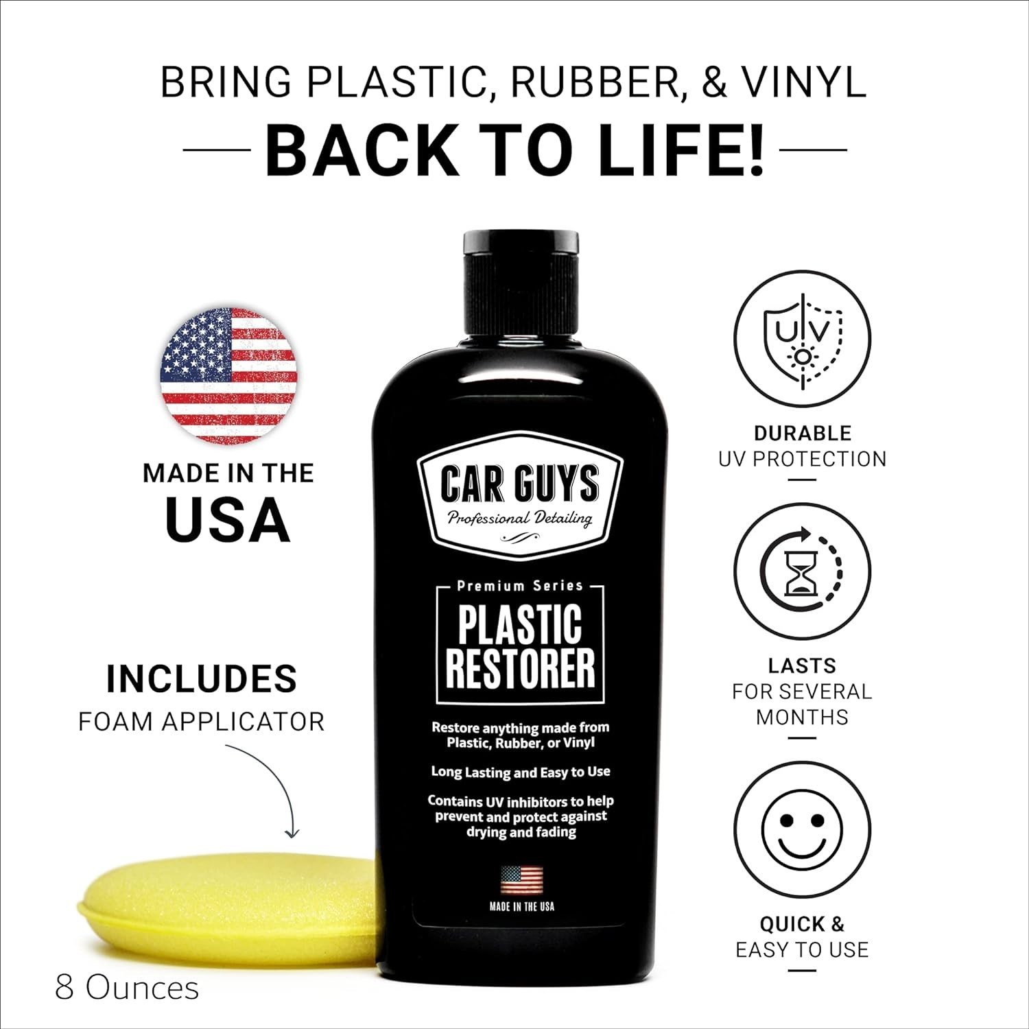 No Oily Finish! 8 Oz Plastic Restorer for a Clean, Protective Vehicle Shine