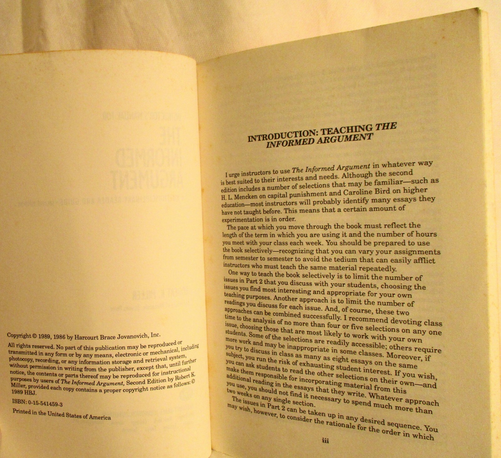 Instructor’s Manual for The Informed Argument by R.K. Miller 1989 (SKU$ 3558)