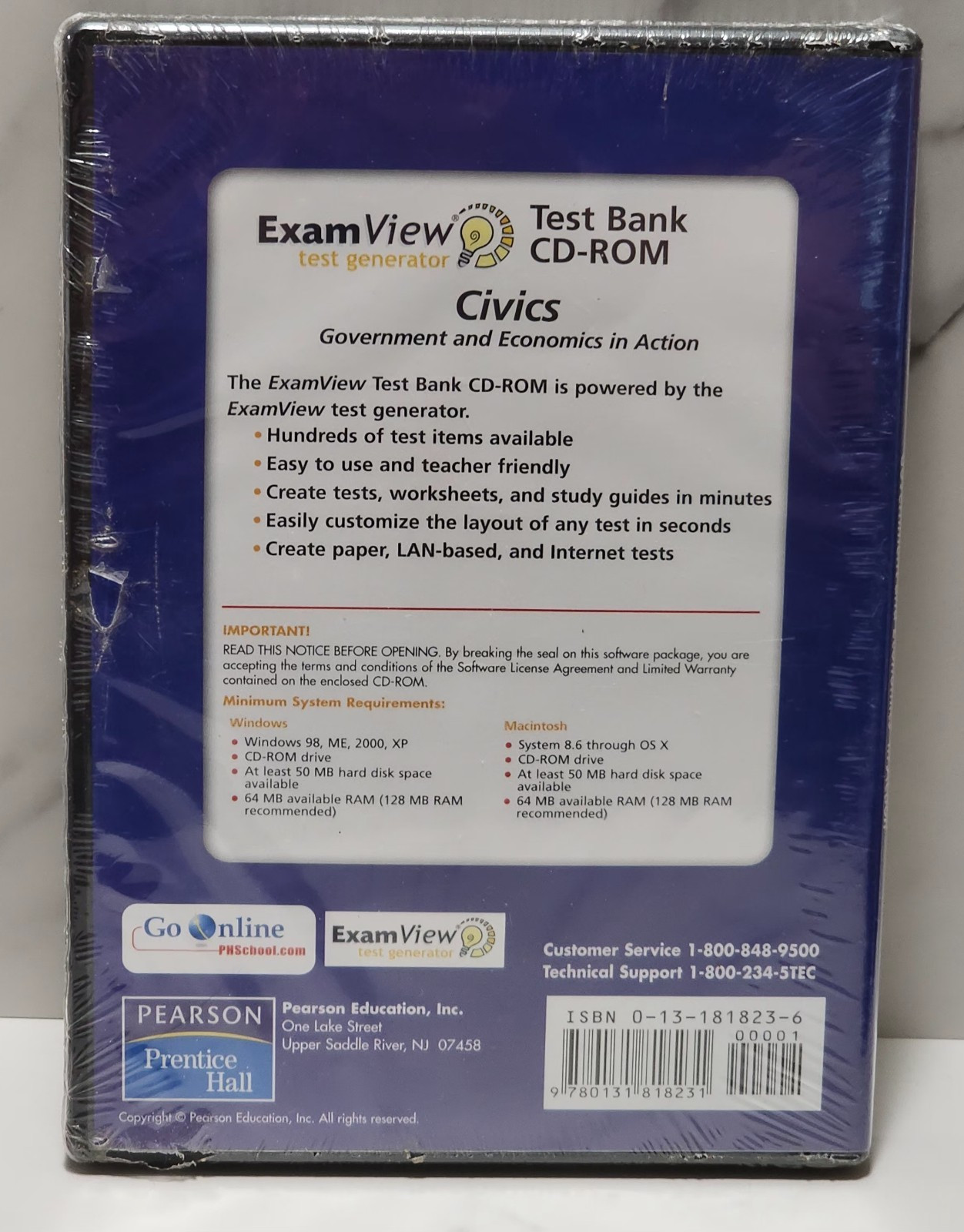 Prentice Hall ExamView CIVICS Test Generator Multimedia CD UNOPENED