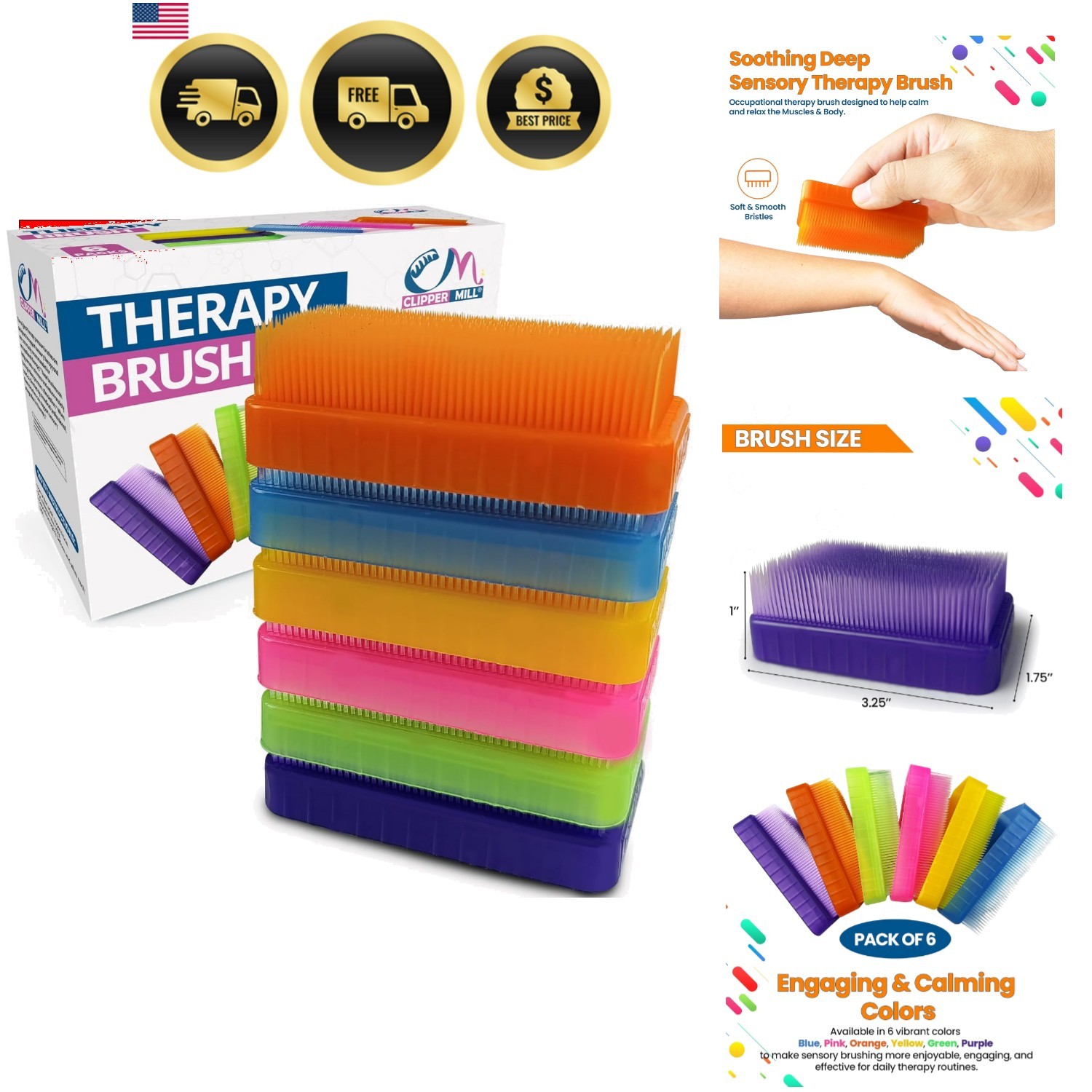 Wilbarger Method Therapy Sensory Brush Occupational & Therapressure Brush for…