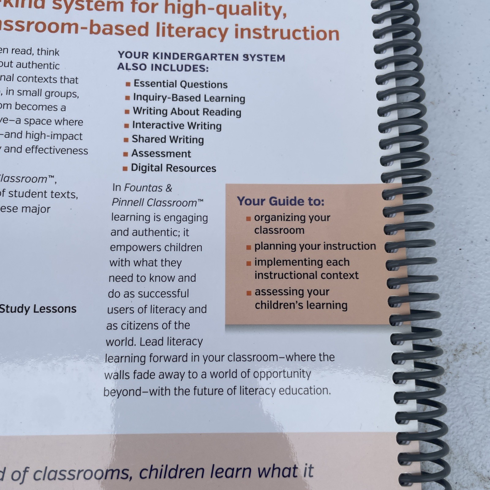 Fountas & Pinnell Classroom System Guide: Literacy Workbook Grade K, (Spiral)