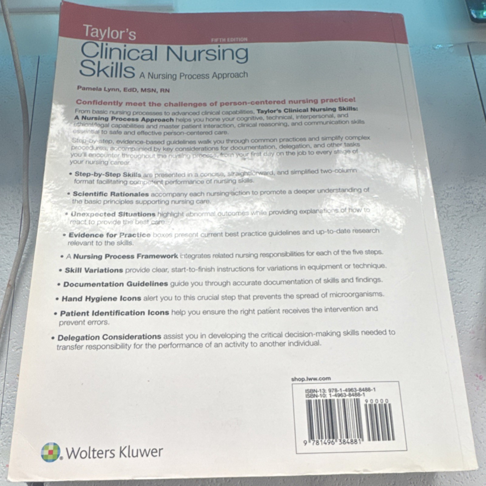 Taylor’s Clinical Nursing Skills 5th Ed Pamela Lynn Wolters Kluwer 2018 PB