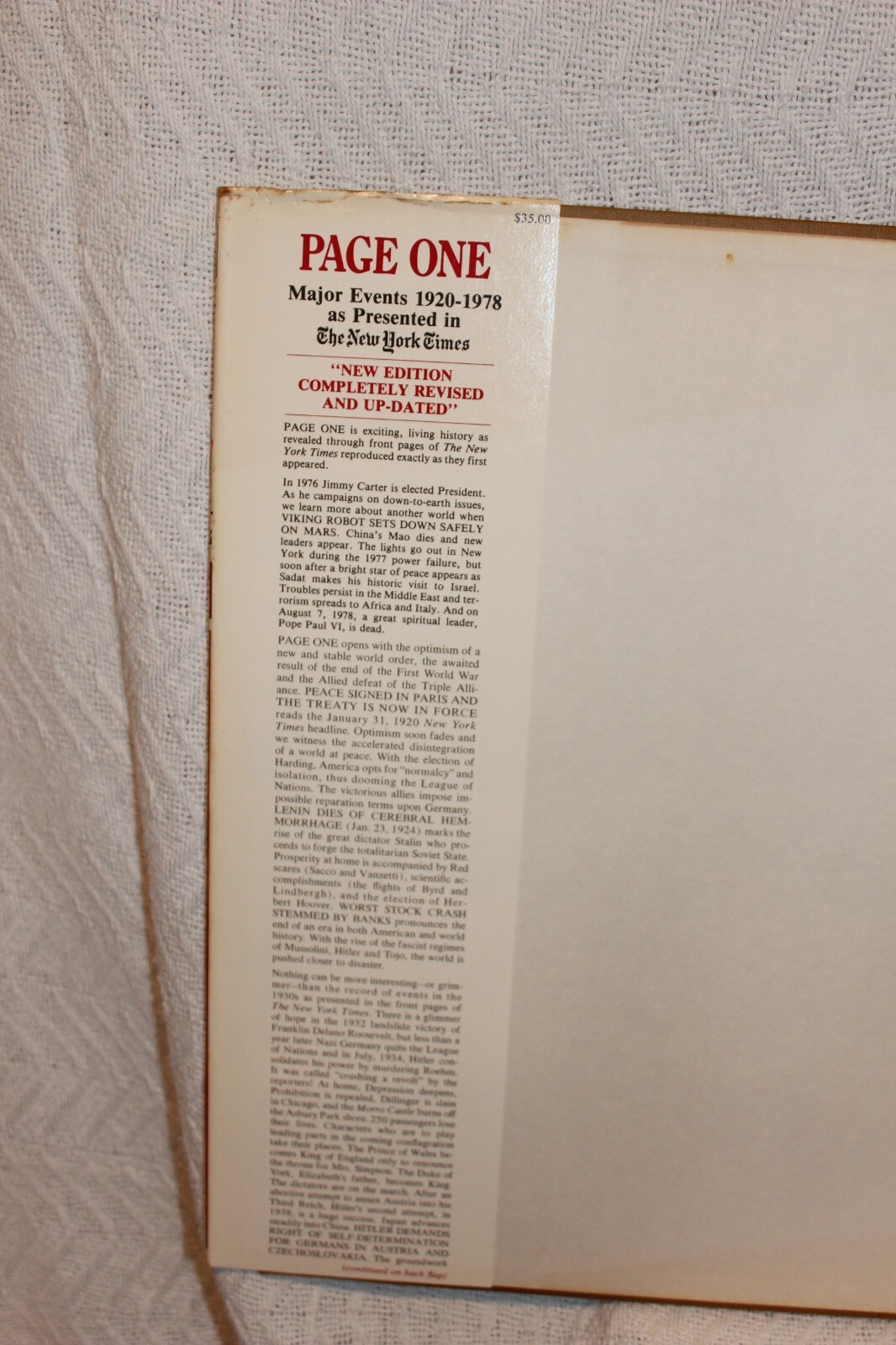 THE NEW YORK TIMES PAGE ONE Major Events 1920-1978 292 pages Hard Back 15.5X11.5