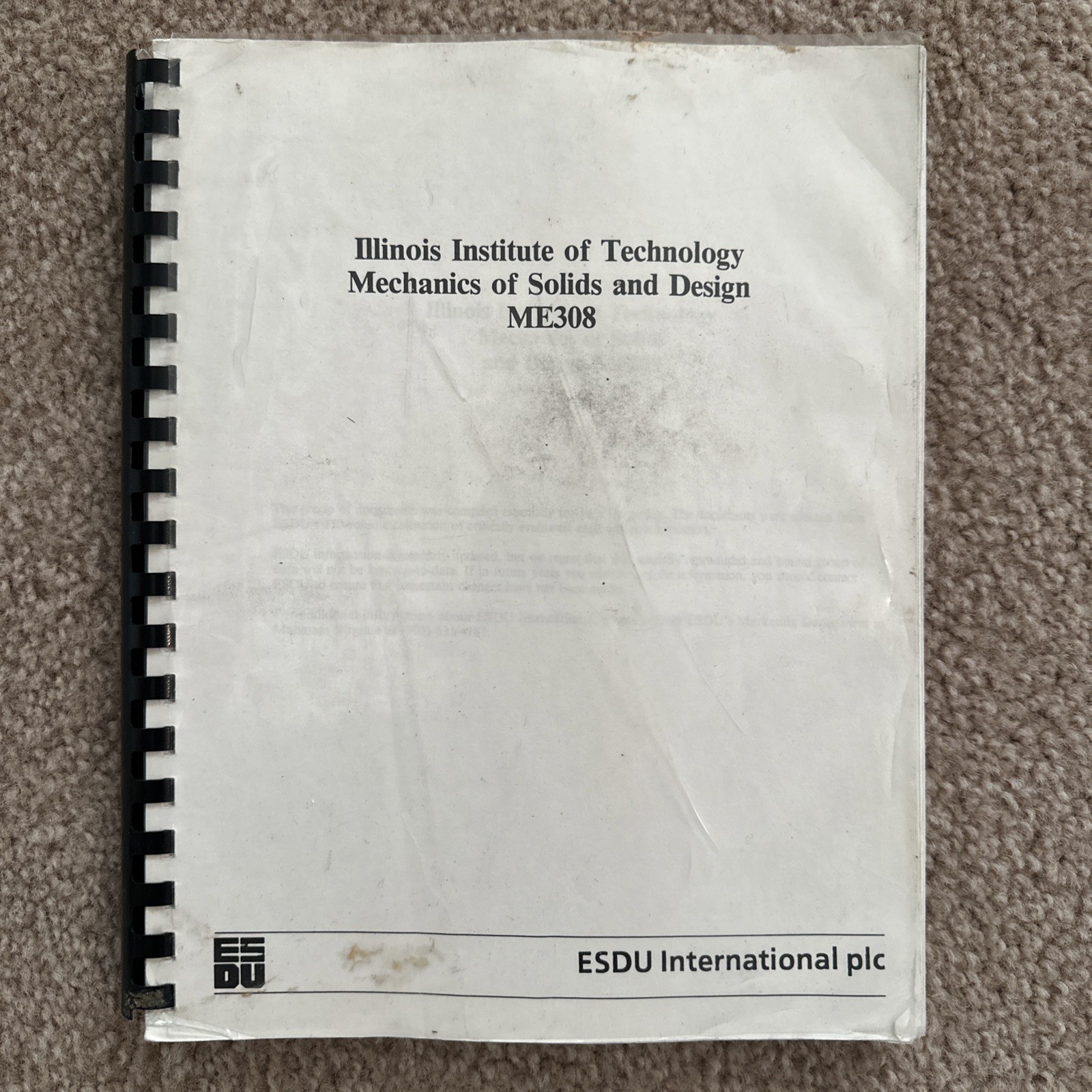 Vintage 197I Illinois Institute Of Technology Mechanics Of Solids & Design ME308