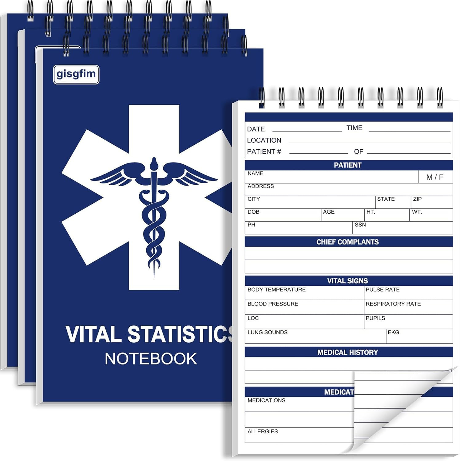 Gisgfim 4Pcs EMT First Responders Vital Statistics Notepad EMS Field Notebook EM