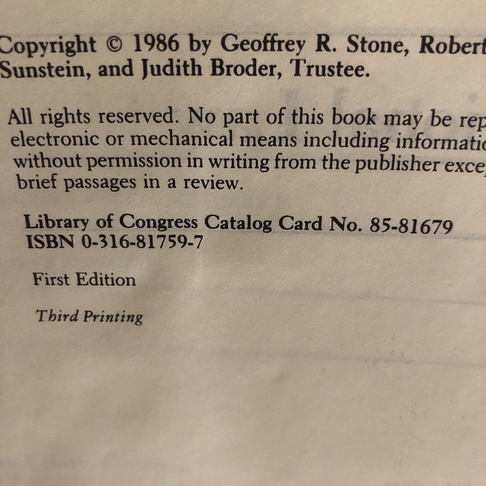 Constitutional Law 1st Edition-3rd Printing Stone, Seidman, Sunstein, Tushnet