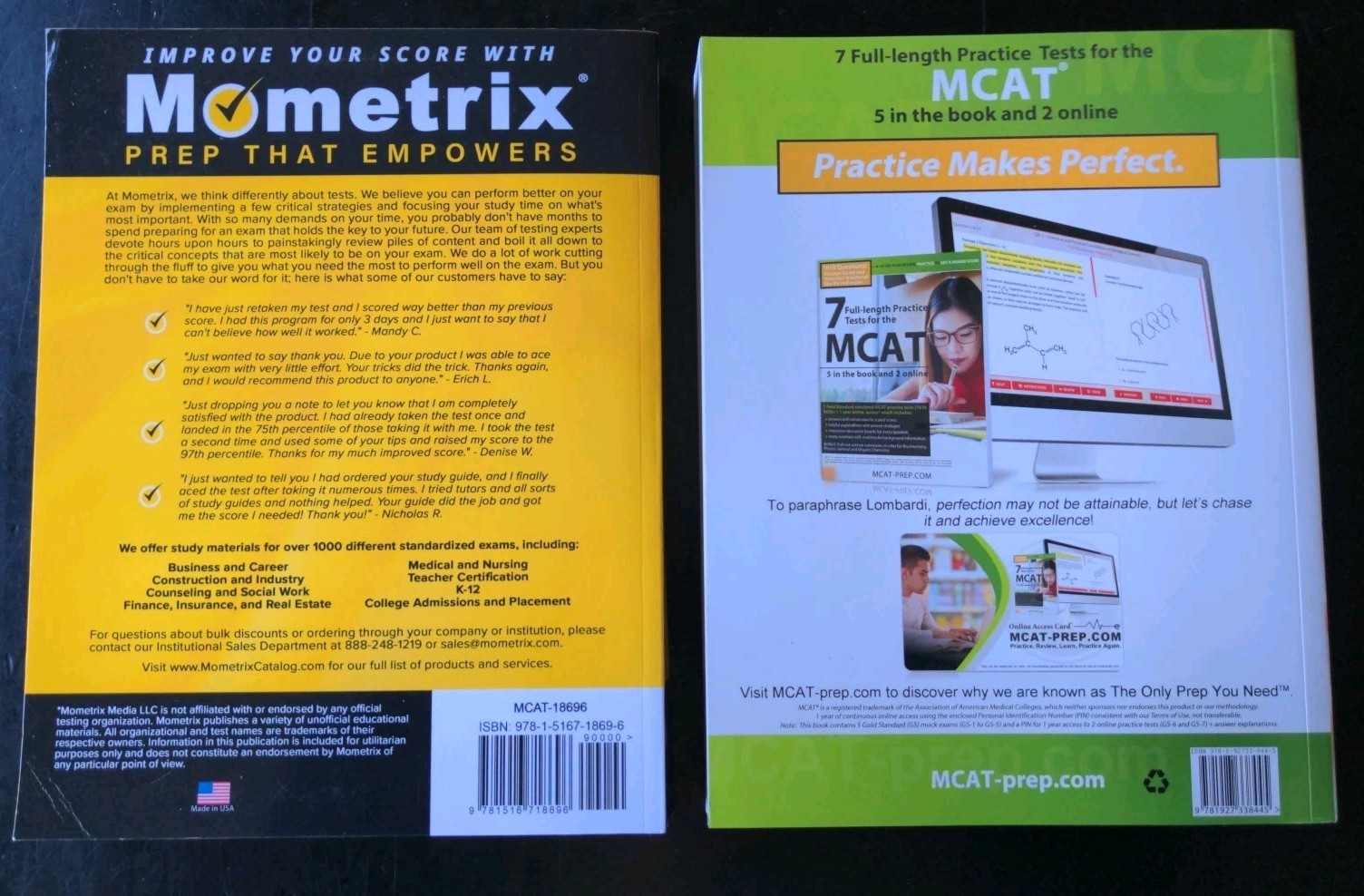 Lot of 2 MCAT Test Prep Books- Mometrix 2022-2023, MCAT- Prep 1st Ed 2019