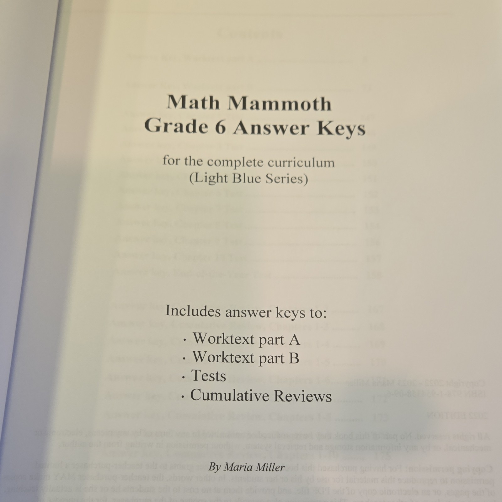 Math Mammoth Light Blue Series Grade 6 Answer Keys PB Maria Miller 2014