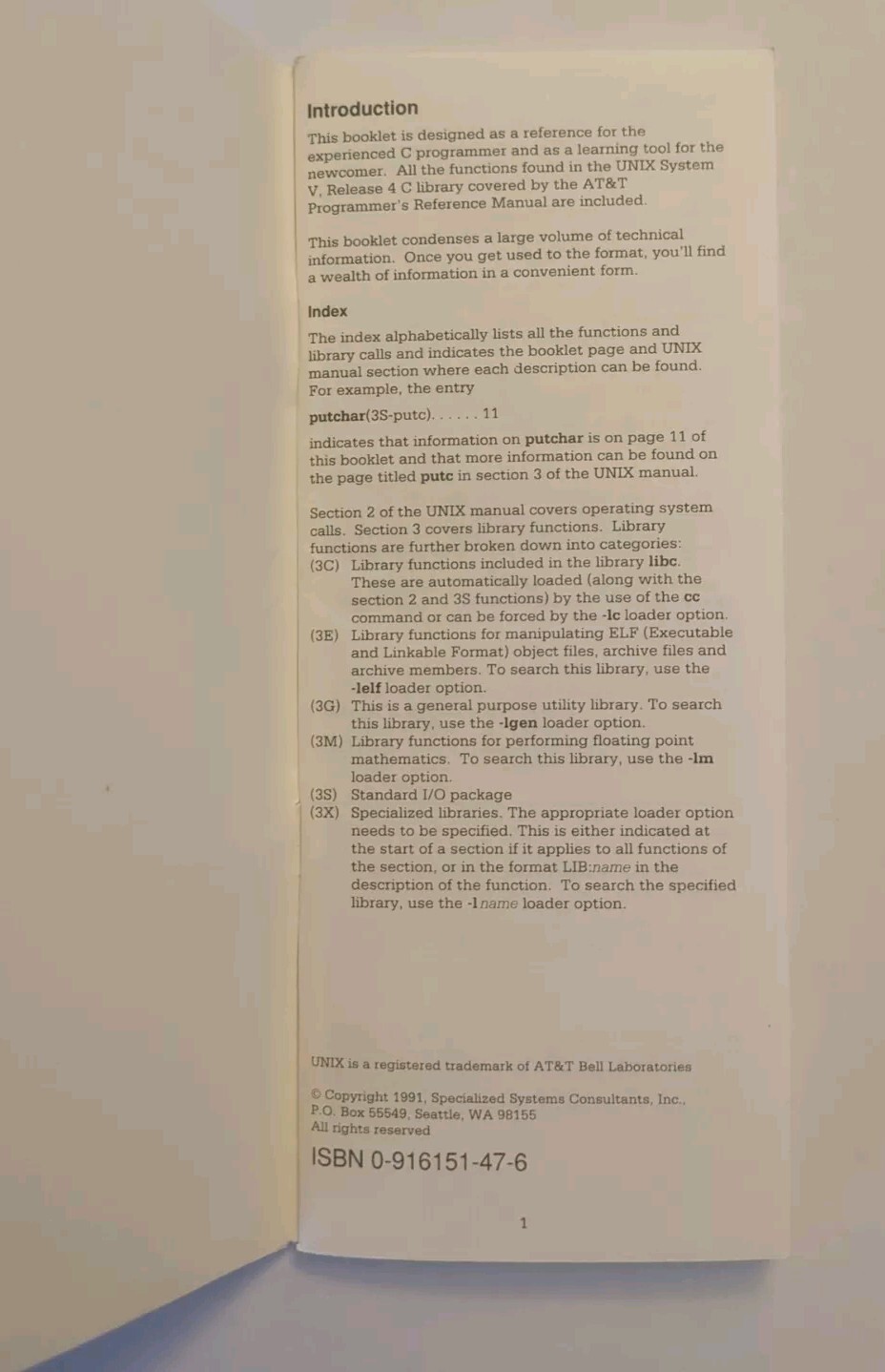 C Library Reference for UNIX System V.4 (with ANSI C)