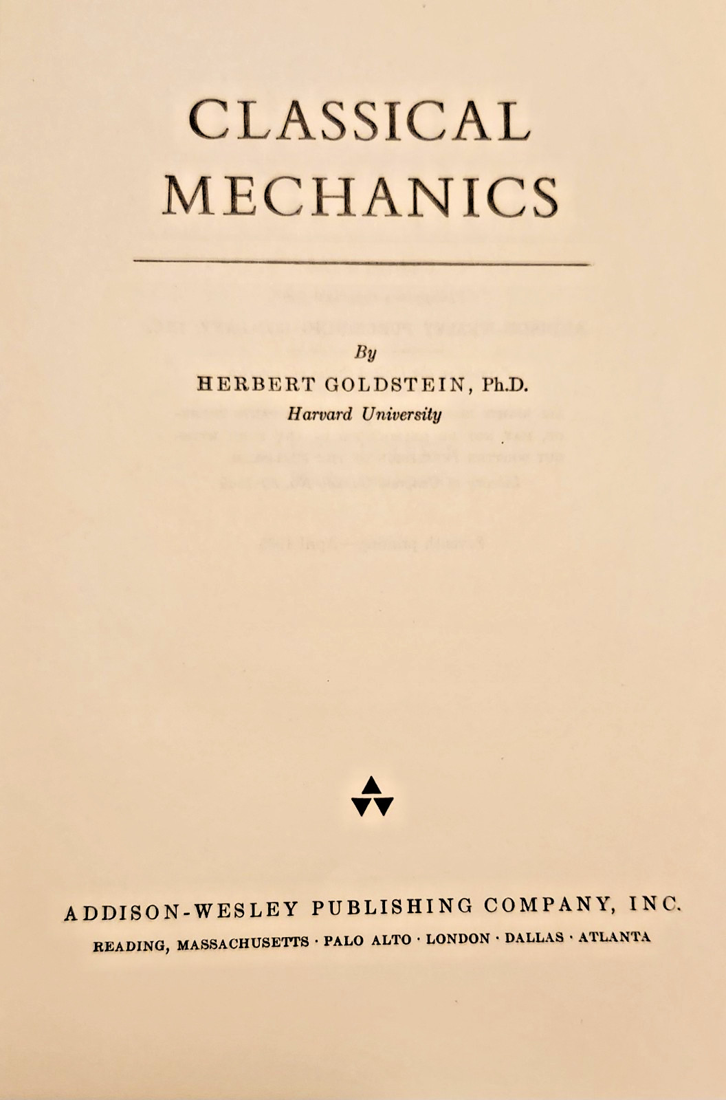 Classical Mechanics By Herbert Goldstein 1950 1965 Seventh Print HC Vintage