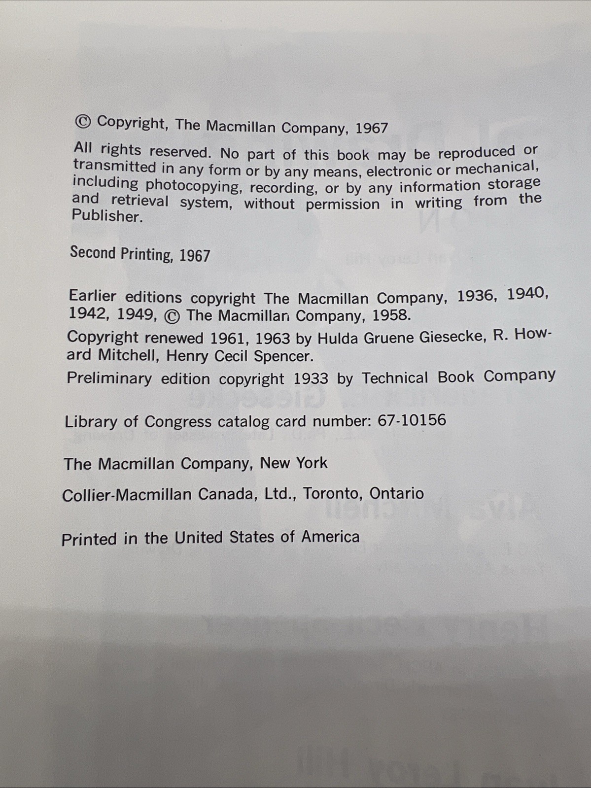 Technical Drawing Giesecke, Mitchell Spencer Hill 5th Edition 1967 2nd Printing