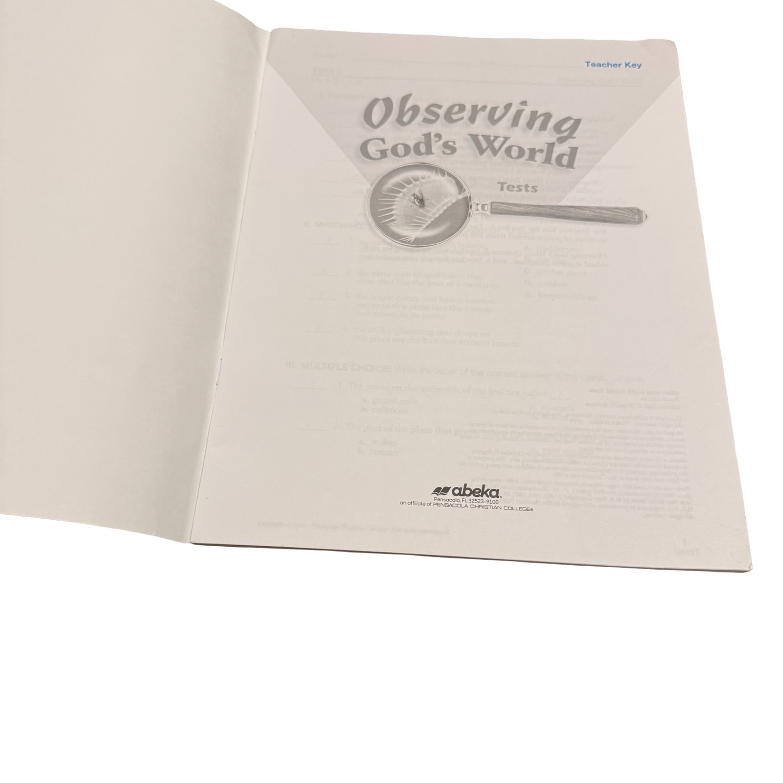 A Beka Book Observing God’s World 6th Grade Science Teacher’s Edition Answer Key