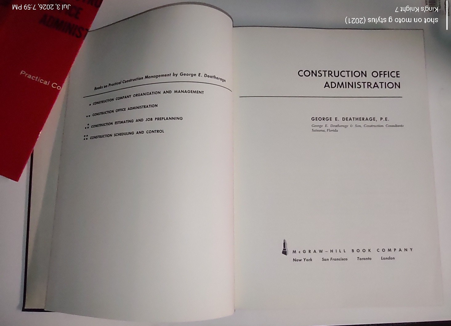CONSTRUCTION OFFICE ADMINISTRATION by George Deatherage HC DJ 1964 Textbook BIZ