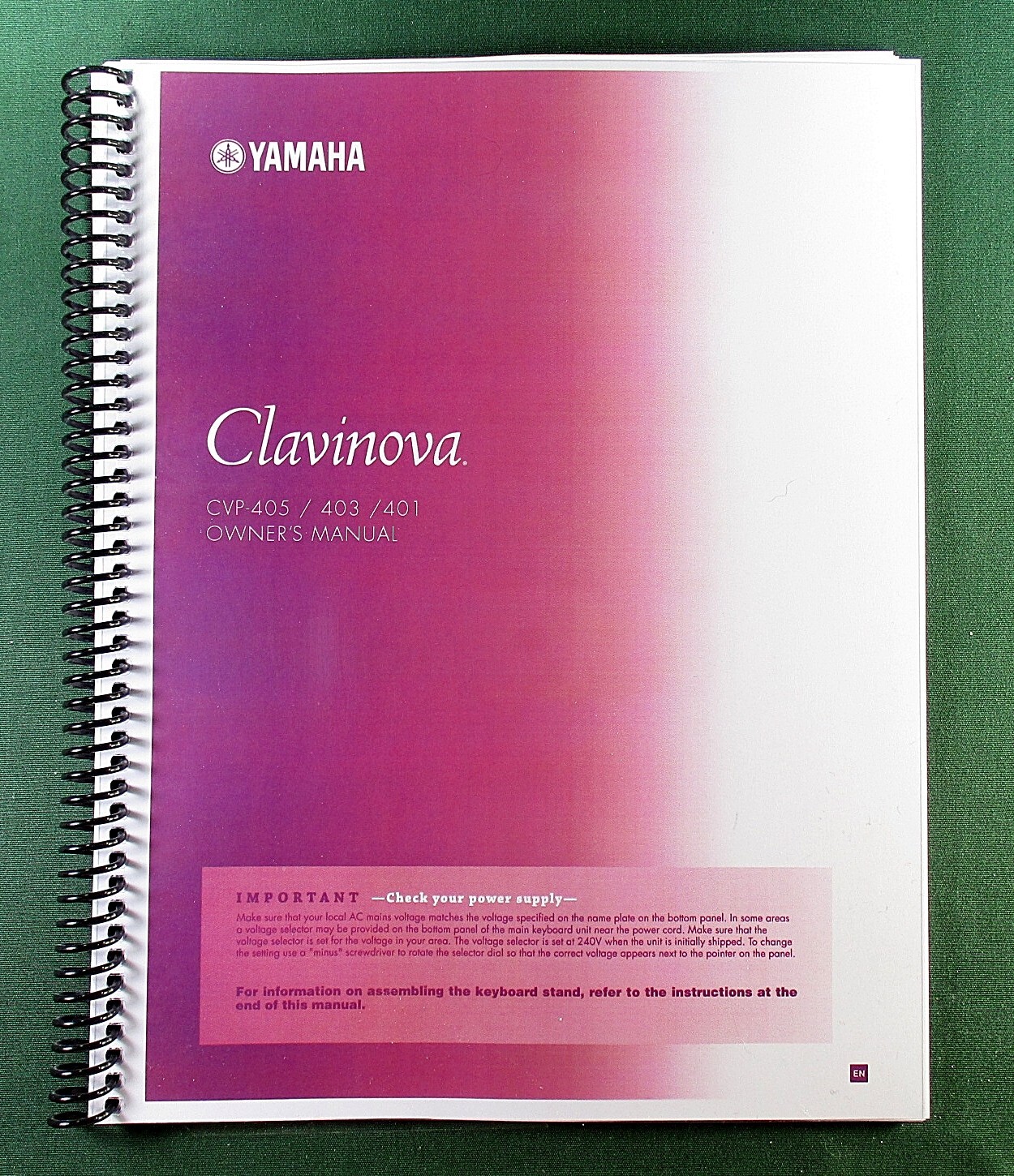 Yamaha CVP-405 CVP-403 CVP-401 Instruction Manual: 226 Pages & Protective Covers