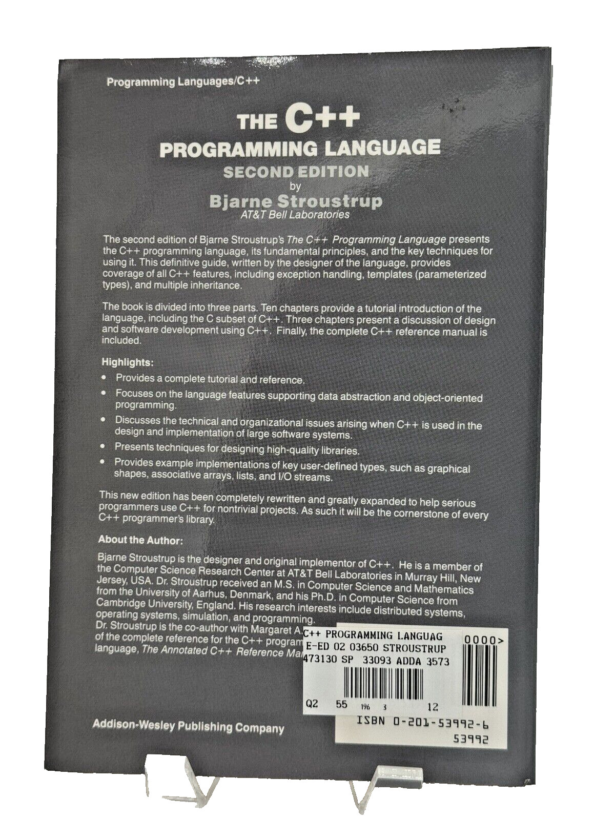 The C++ Programming Language Second Edition by Bjarne Stroustrup 1993 AT&T