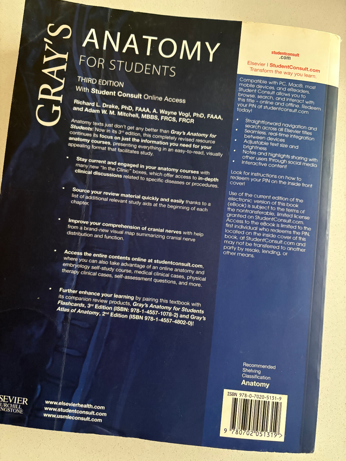 Gray’s Anatomy for Students Third 3rd Edition- USED great condition