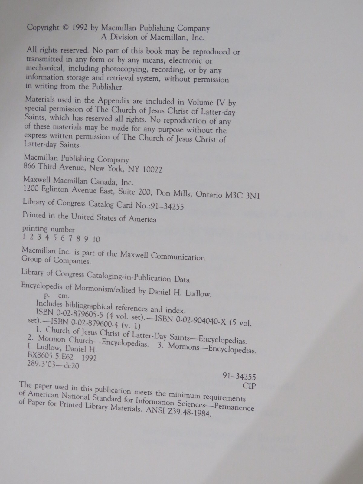 LDS Book Lot “Encyclopedia of Mormonism” 1992 Daniel H. Ludlow