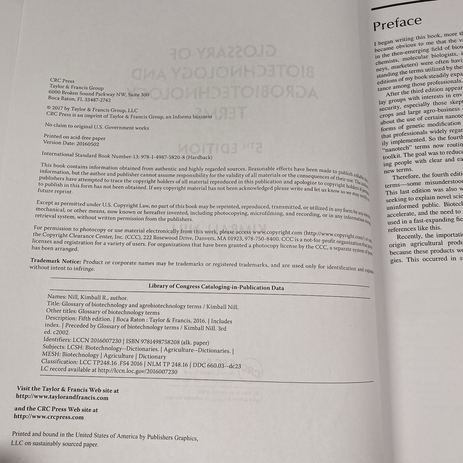 Glossary of Biotechnology and Agrobiotechnology Terms 5e Kimball Nill 5th Ed.