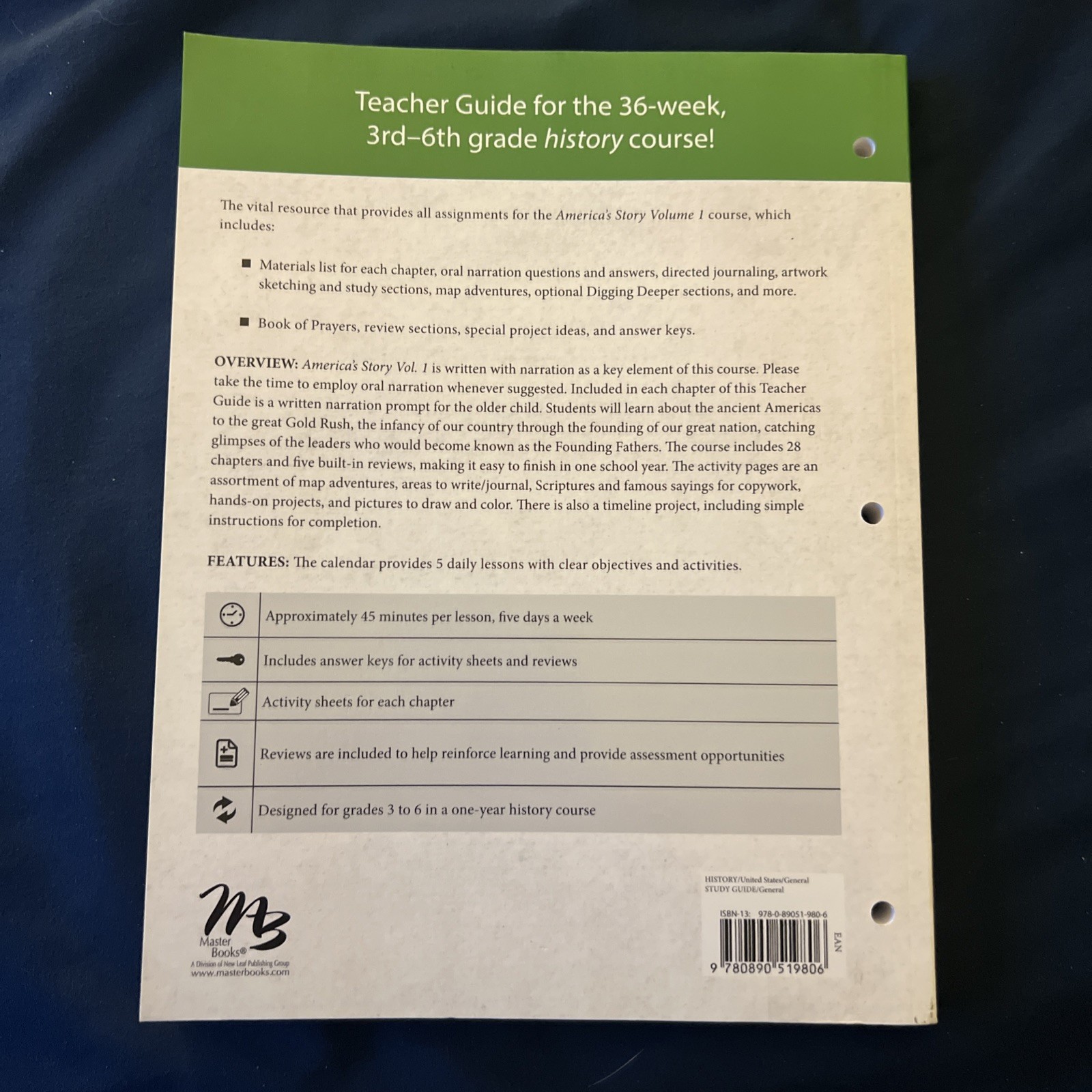 Master Books America’s Story 1 Textbook Teacher’s Edition History Elementary