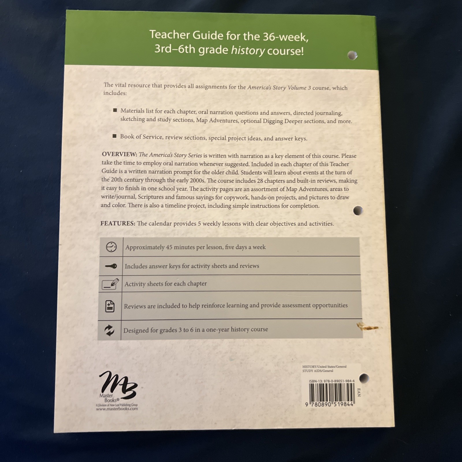 Master Books America’s Story 1 Textbook Teacher Guide Student Book Grades 3-6