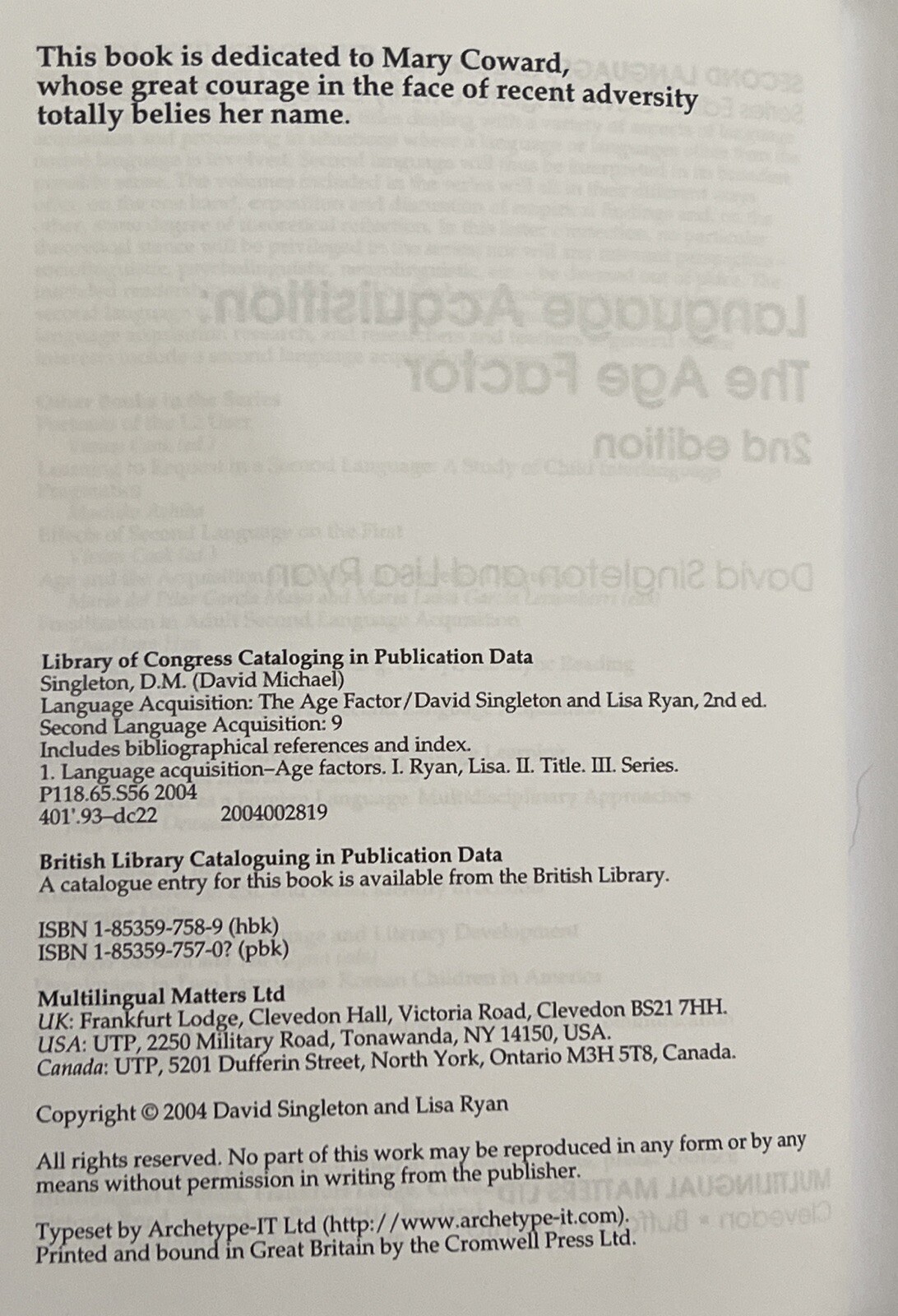 Language Acquisition: The Age Factor (Second Language Acquisition, 9)