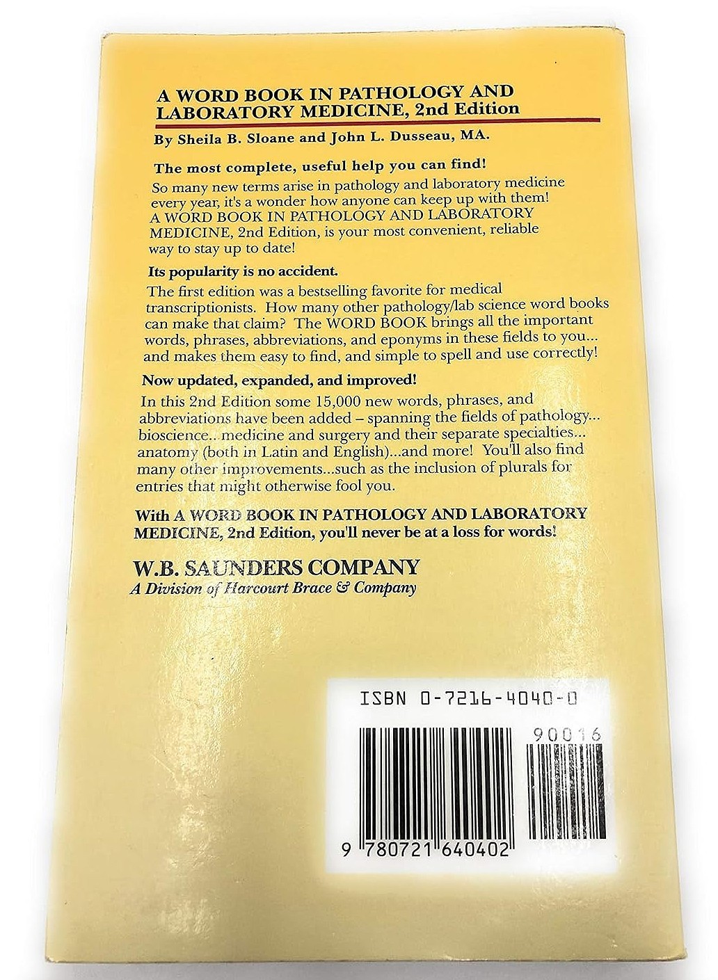 A Word Book in Pathology & Laboratory Medicine ~ Sloane & Dusseau 2nd Edition A+