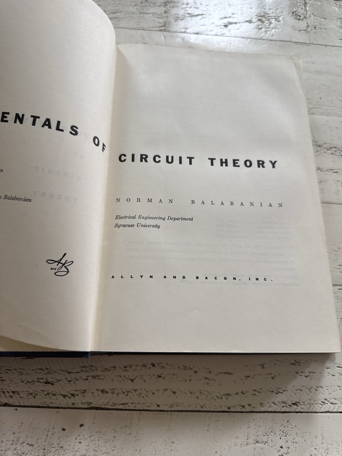 Fundamentals of Circuit Theory Norman Balabanian 4th Printing 1964 HC EE Text