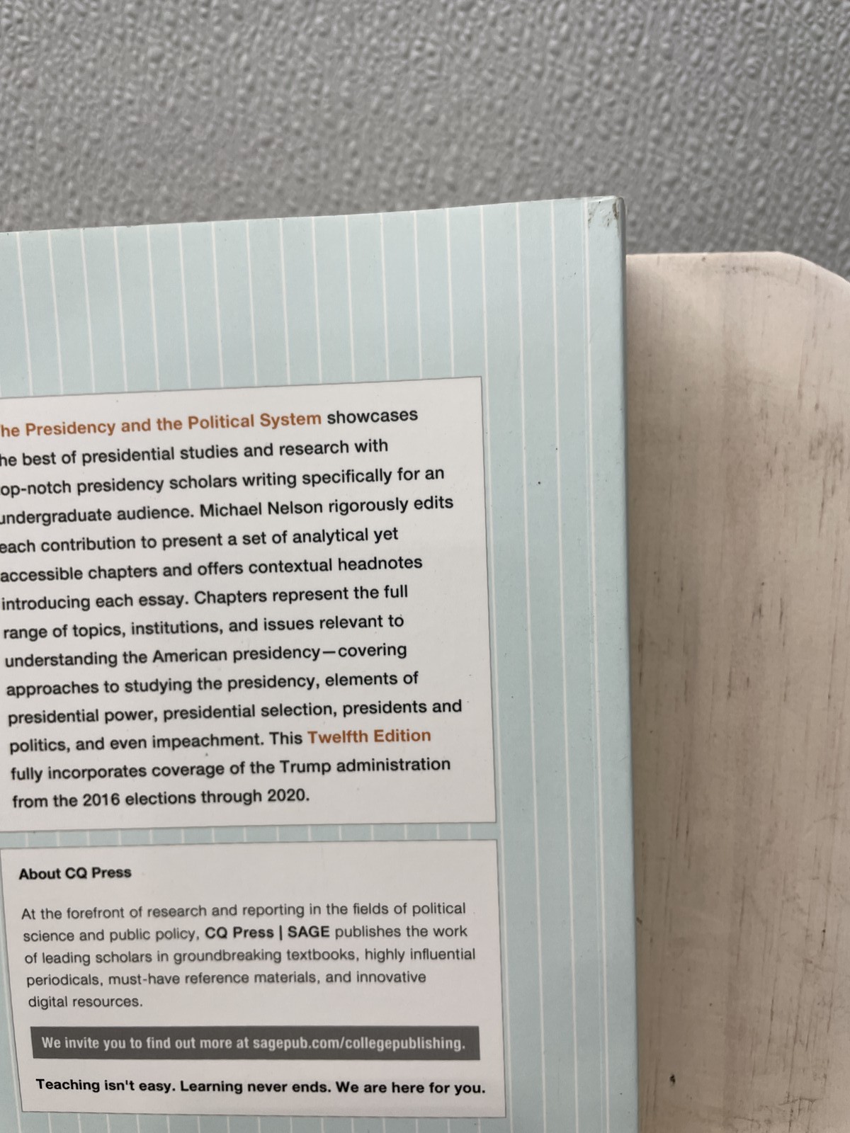 The Presidency and the Political System by Michael Nelson 12E 2020 Paperback