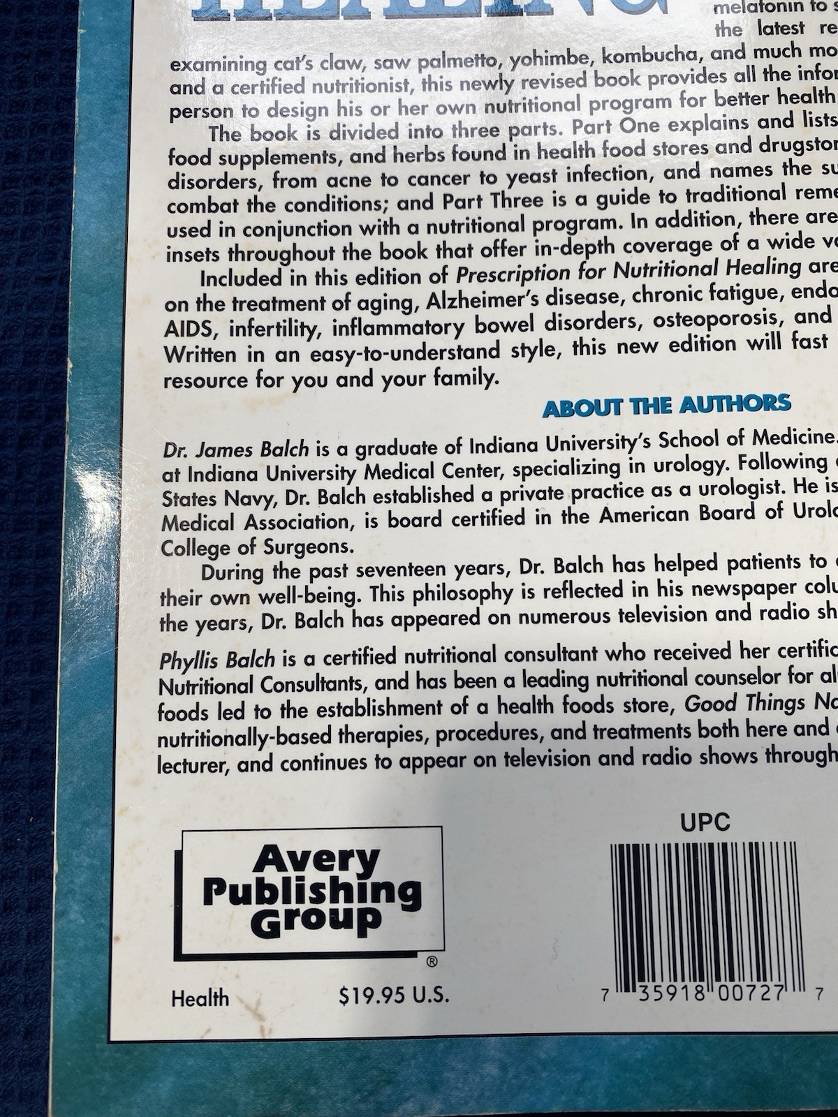 Prescription For Nutritional Healing Second Edition Book By J&P Balch A-Z Refer.